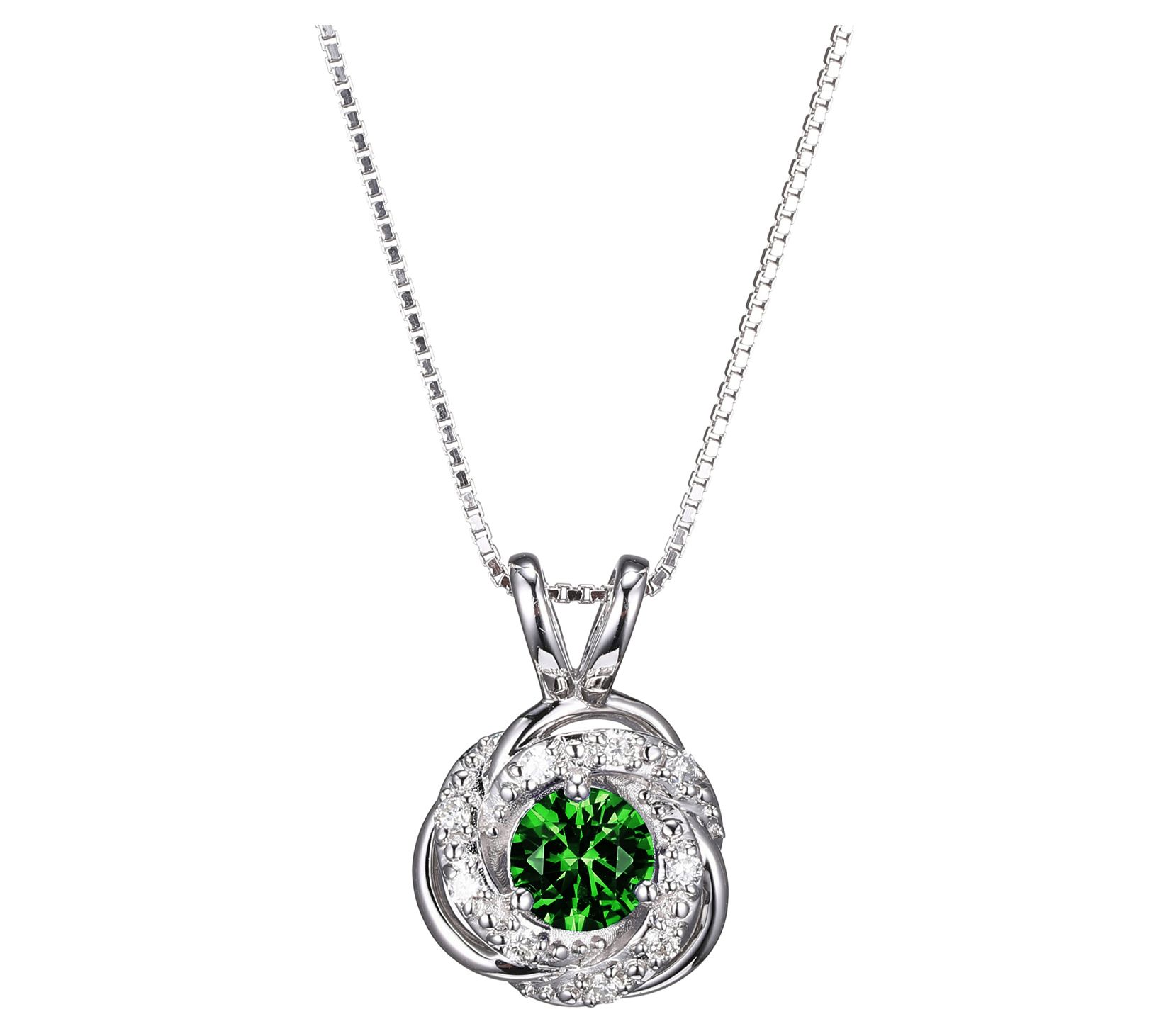 LuxLab Grown Emerald & Diamond Love Knot Necklace, Sterling