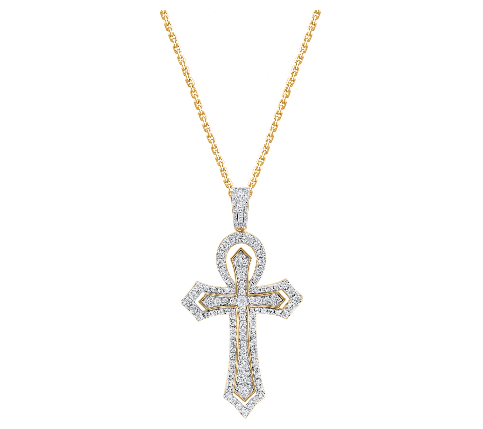 Affinity Diamonds Men's 1.50 cttw Two-Tone Cross Necklace, 14K