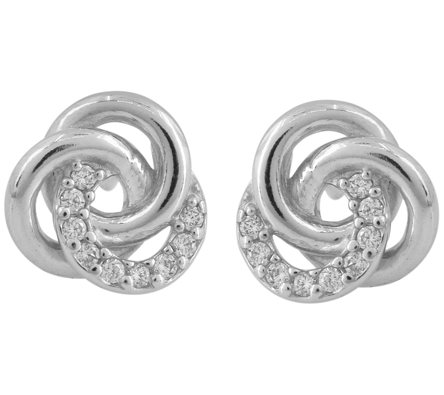 Sterling Silver Pave Knot Button Earrings