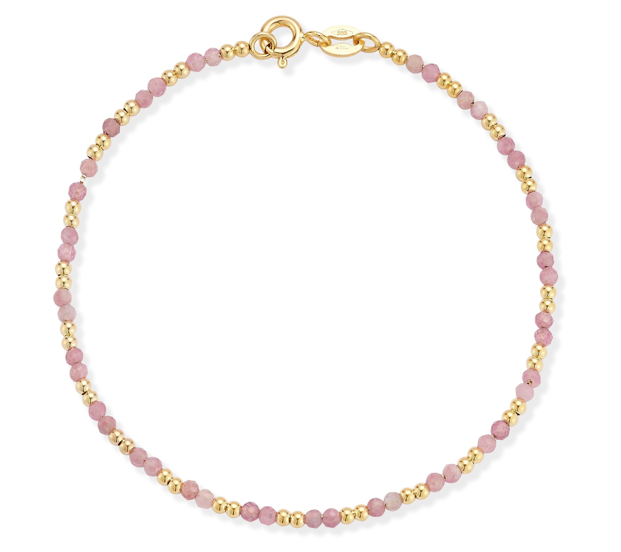 Italian Gold Rose Quartz Bead Bracelet, 14K