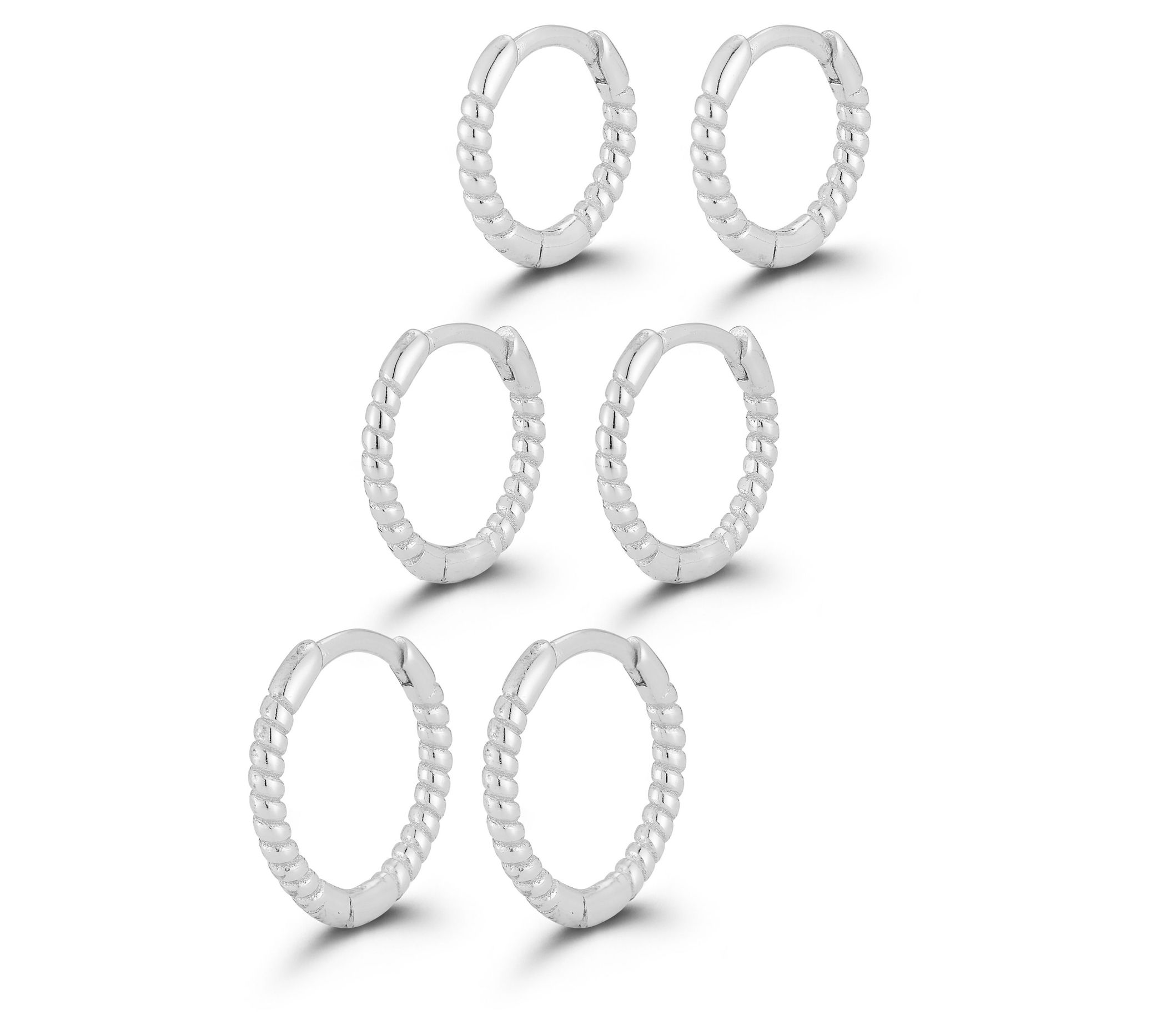 Sterlina Silver Twist Set of 3 Huggie Hoop Earrings, Sterling