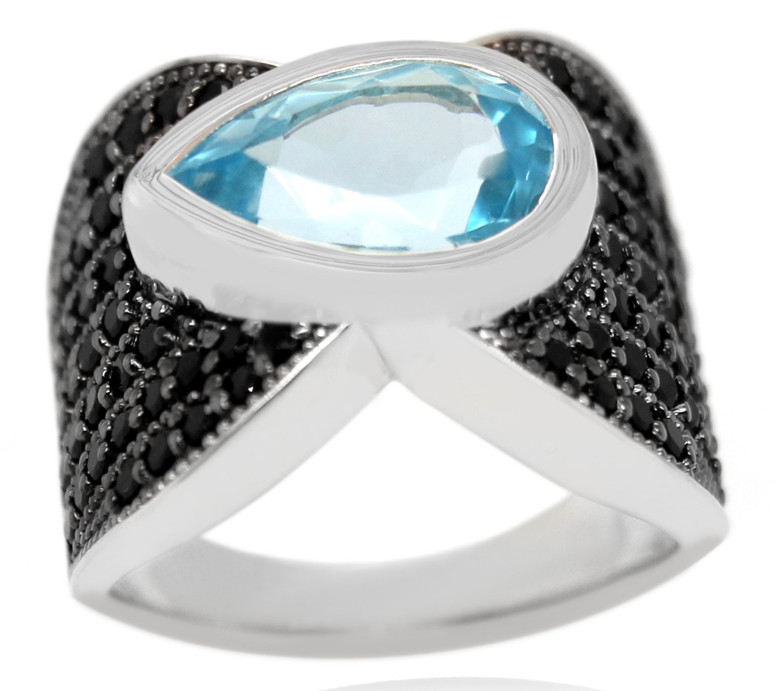 Affinity Gems Blue Topaz & Black Spinel Ring, Sterling Silver