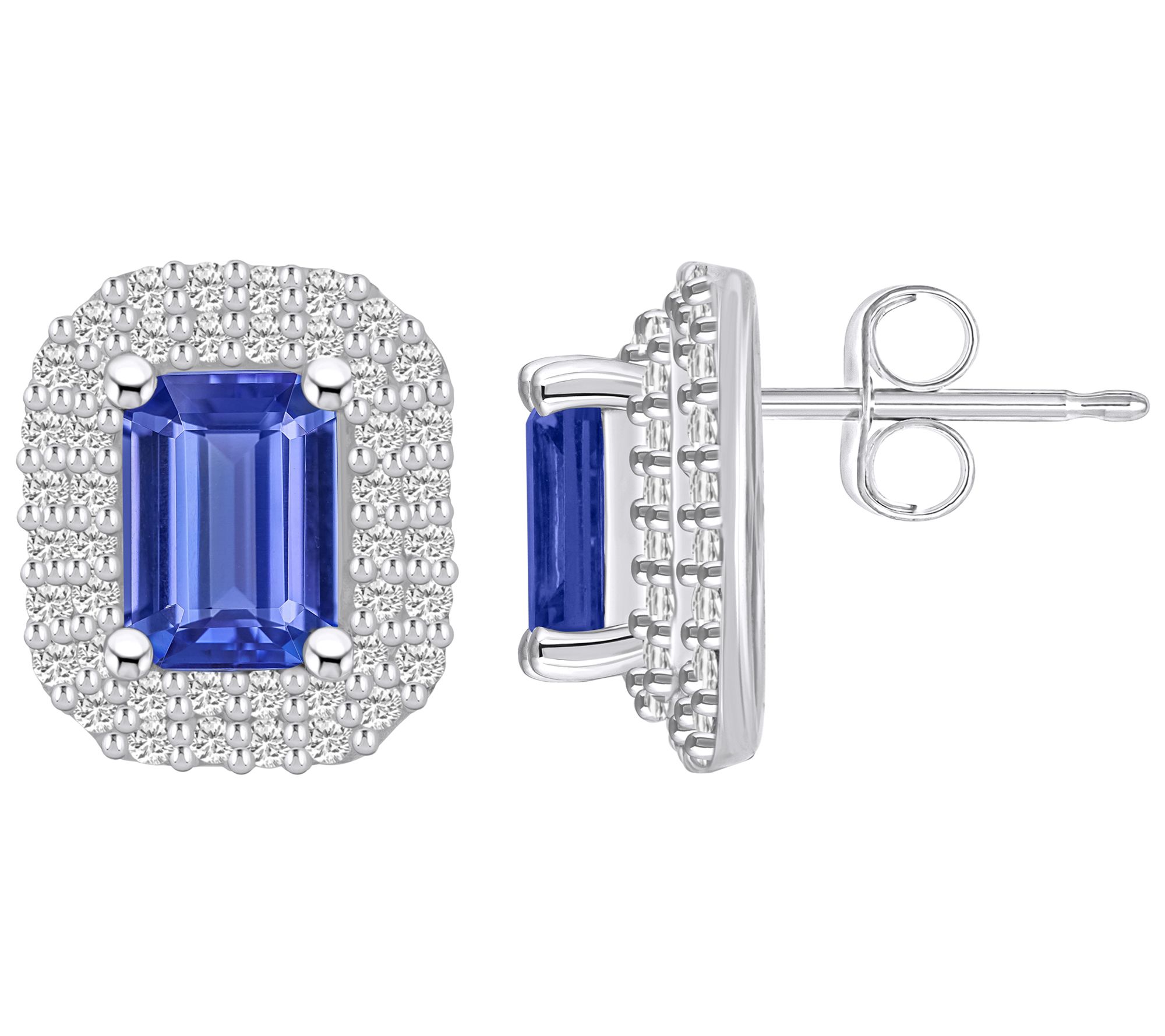 Affinity Gems Emerald Tanzanite & Diamond Button Earrings, 14K