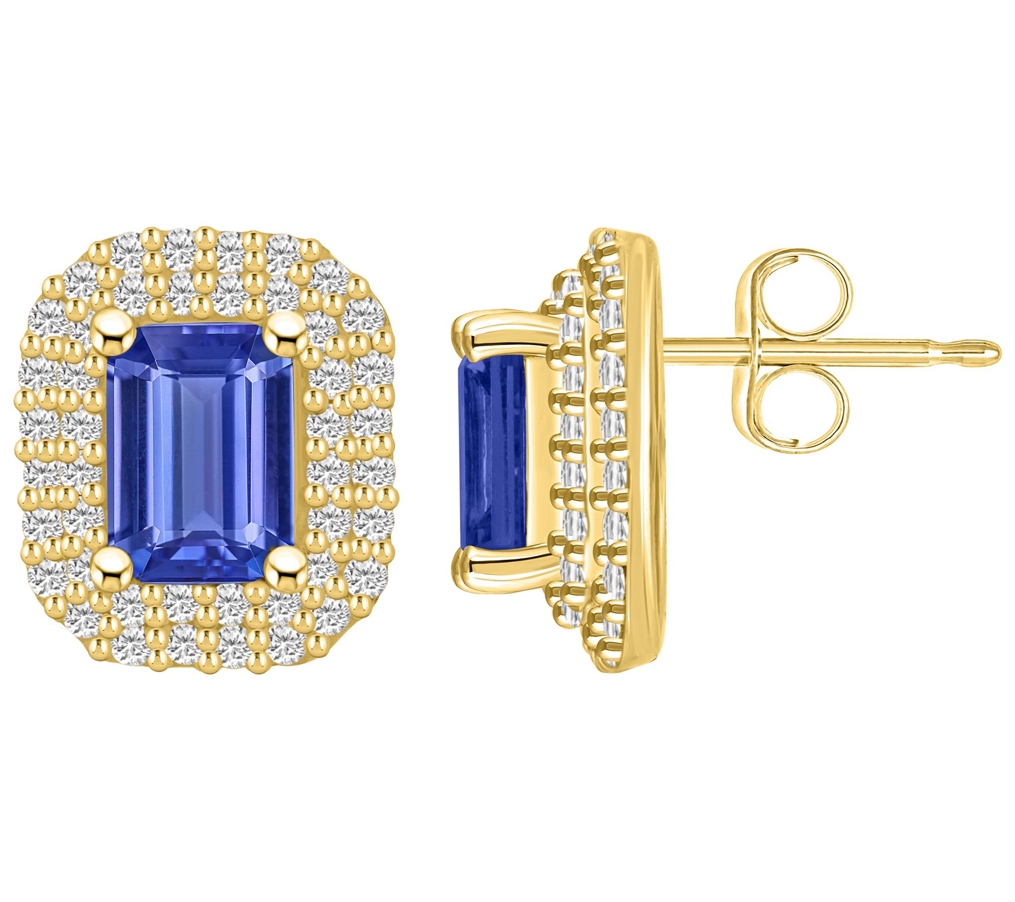 Affinity Gems Emerald Tanzanite & Diamond Button Earrings, 14K