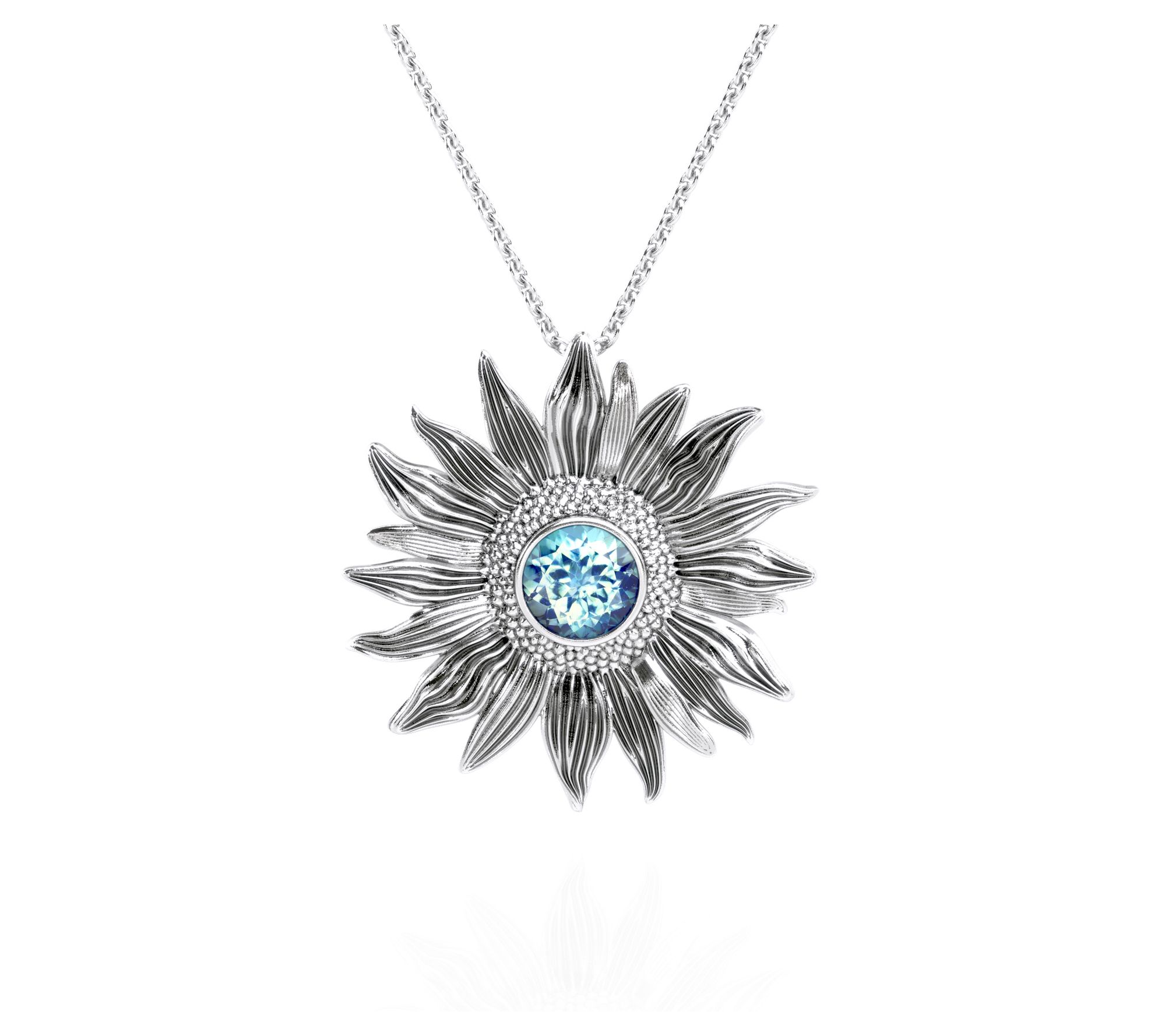 Sterling Silver Gemstone Sunflower Pendant w/ Chain