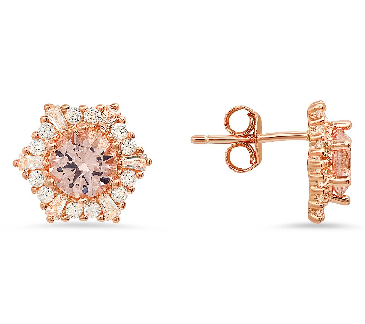 Diamonique 2.35 cttw Hexagon Halo Stud Earrings, Sterling