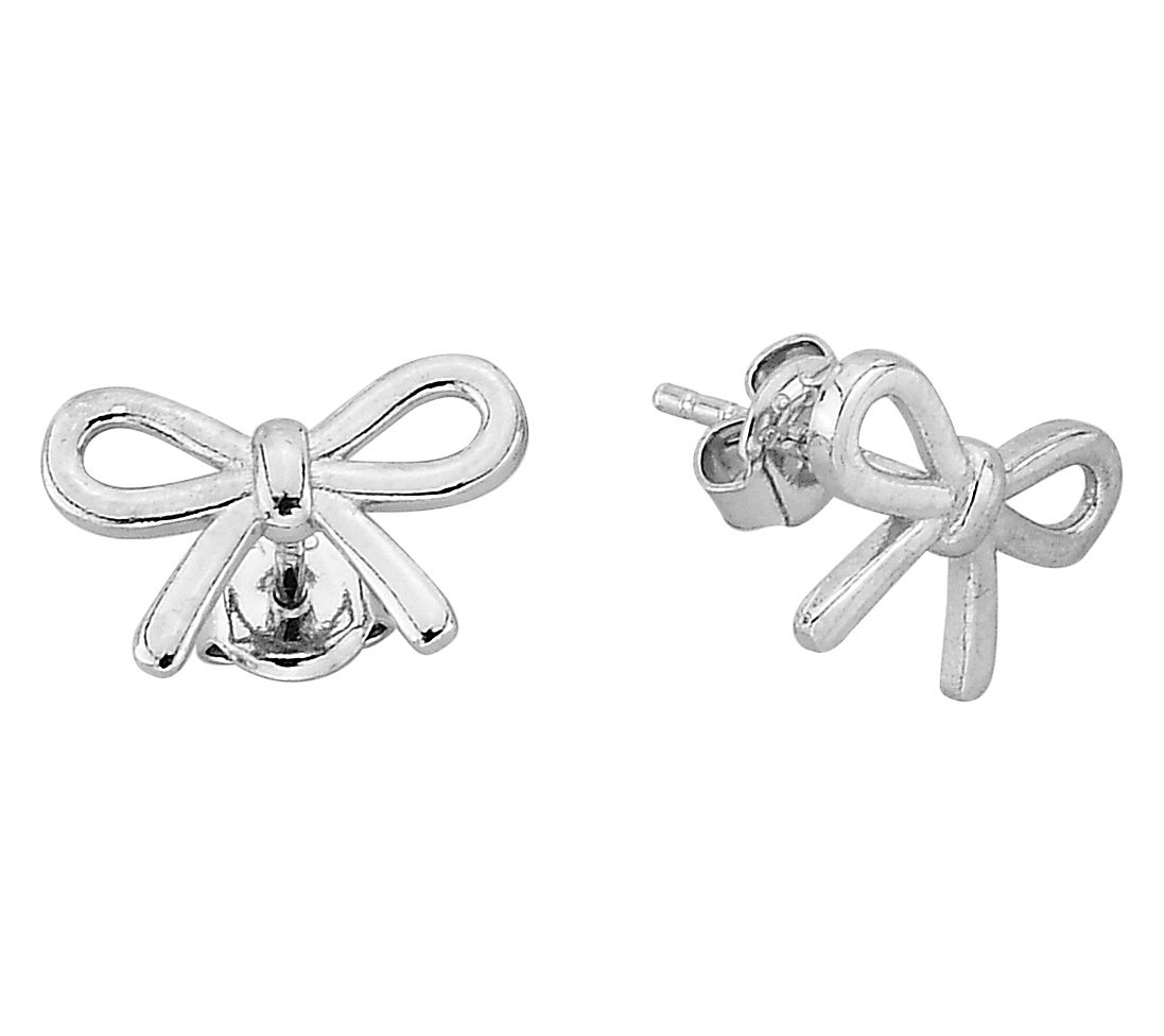 Silver Style High Polished Bow Stud Earrings, Sterling