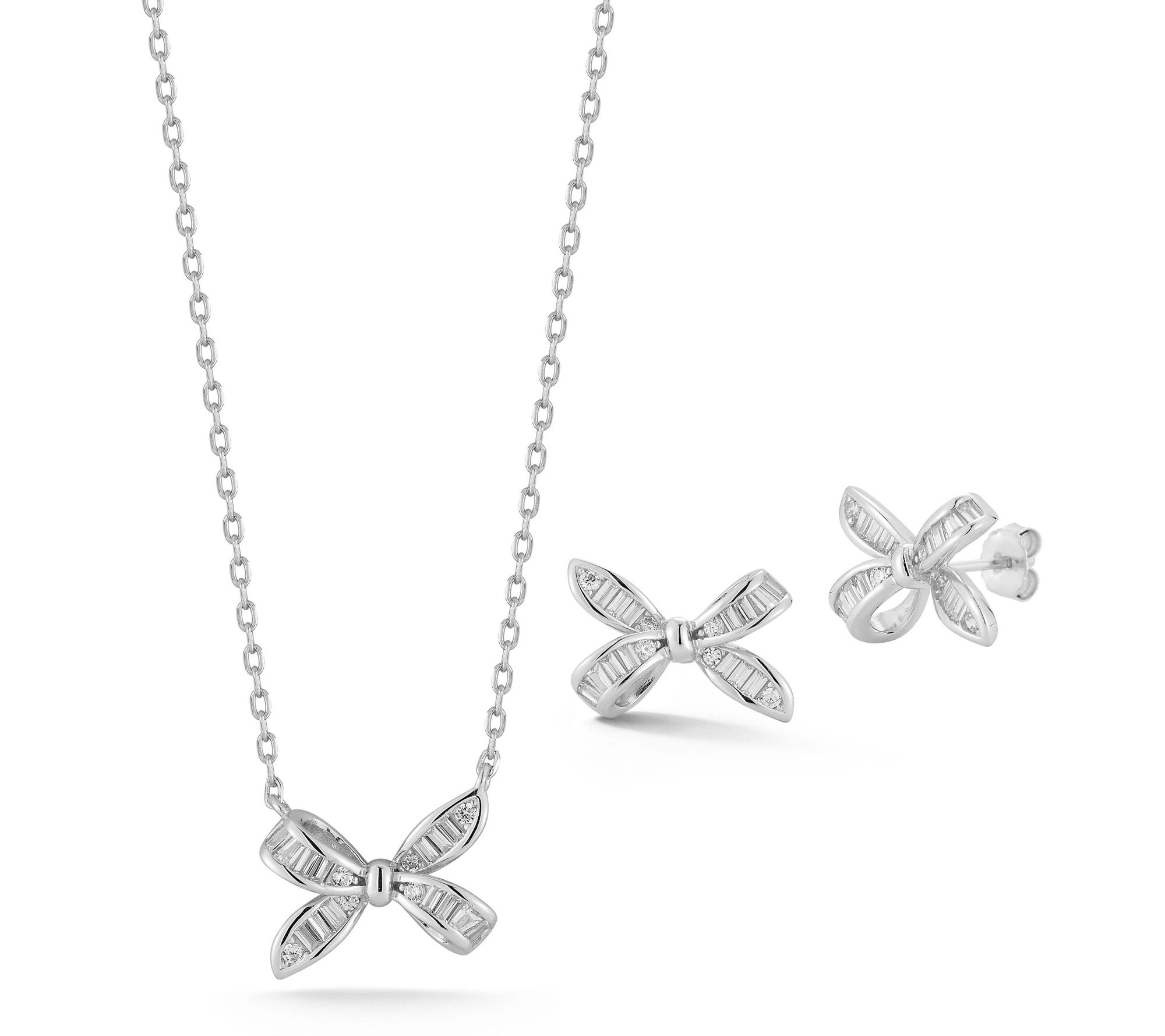Sterlina Silver Bow Necklace & Earrings Set, Sterling