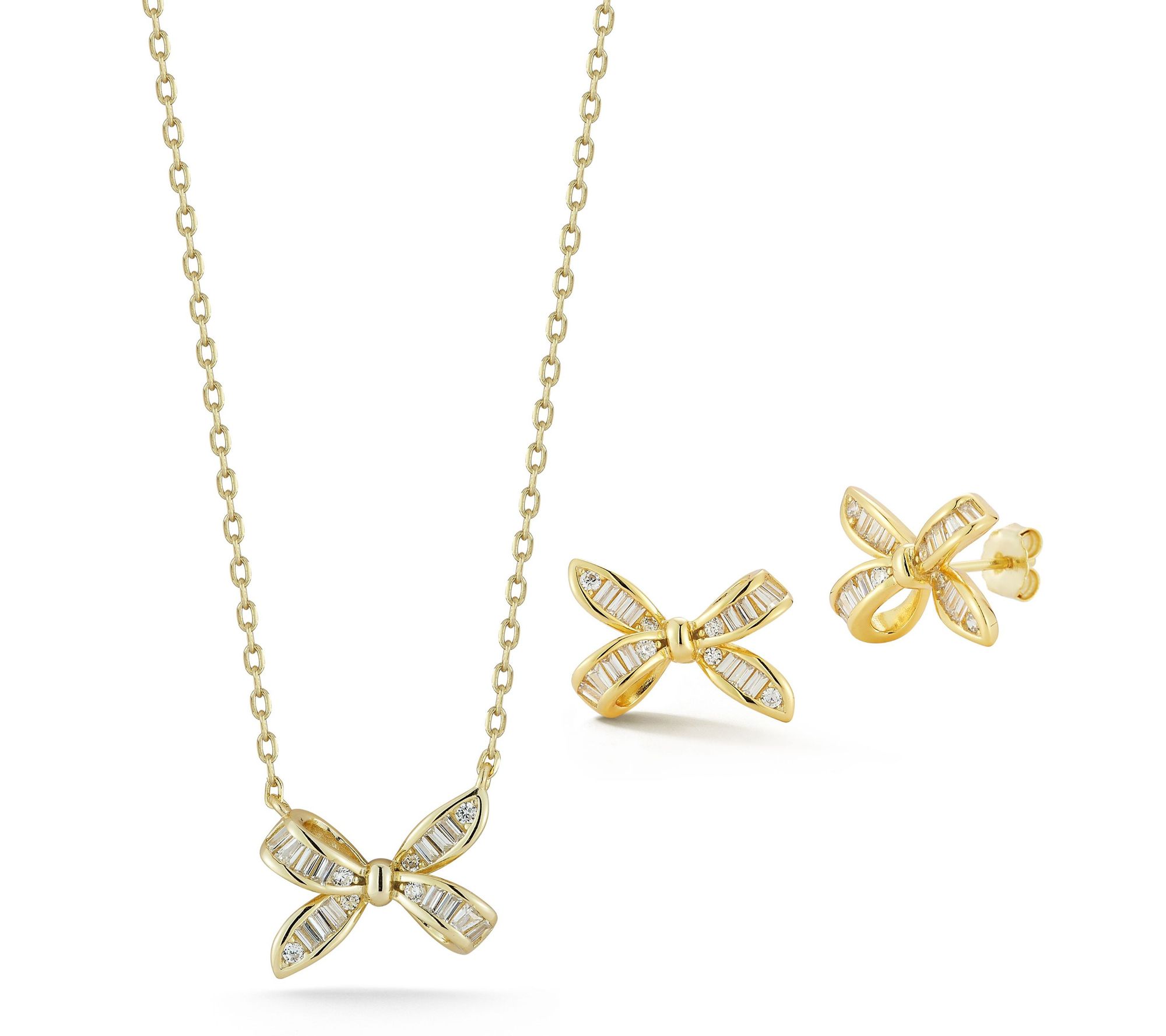 Sterlina Silver Bow Necklace & Earrings Set, Sterling
