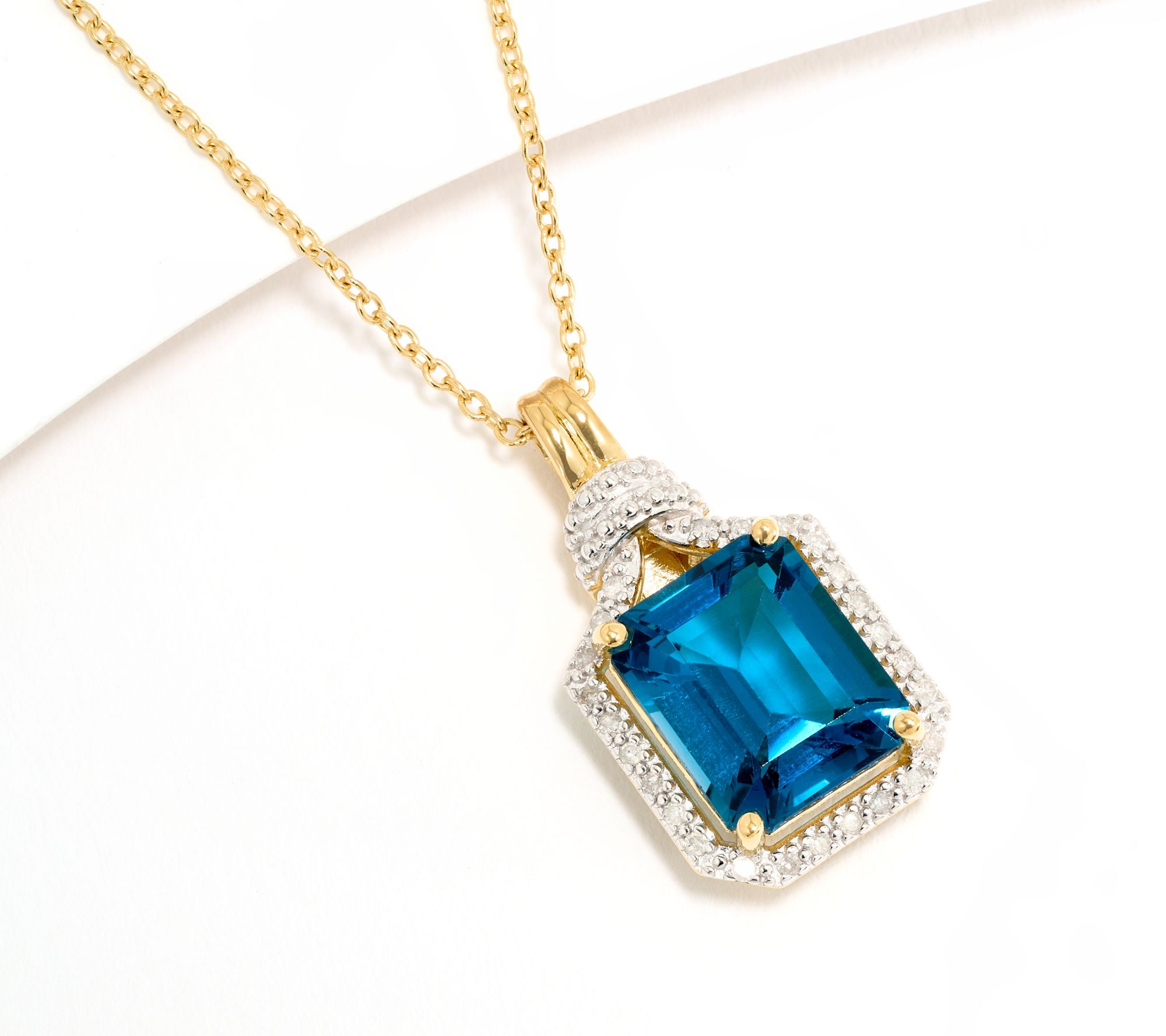 Affinity Gems Emerald London Blue Topaz & Diamond Pendant W/ Chain, Sterl