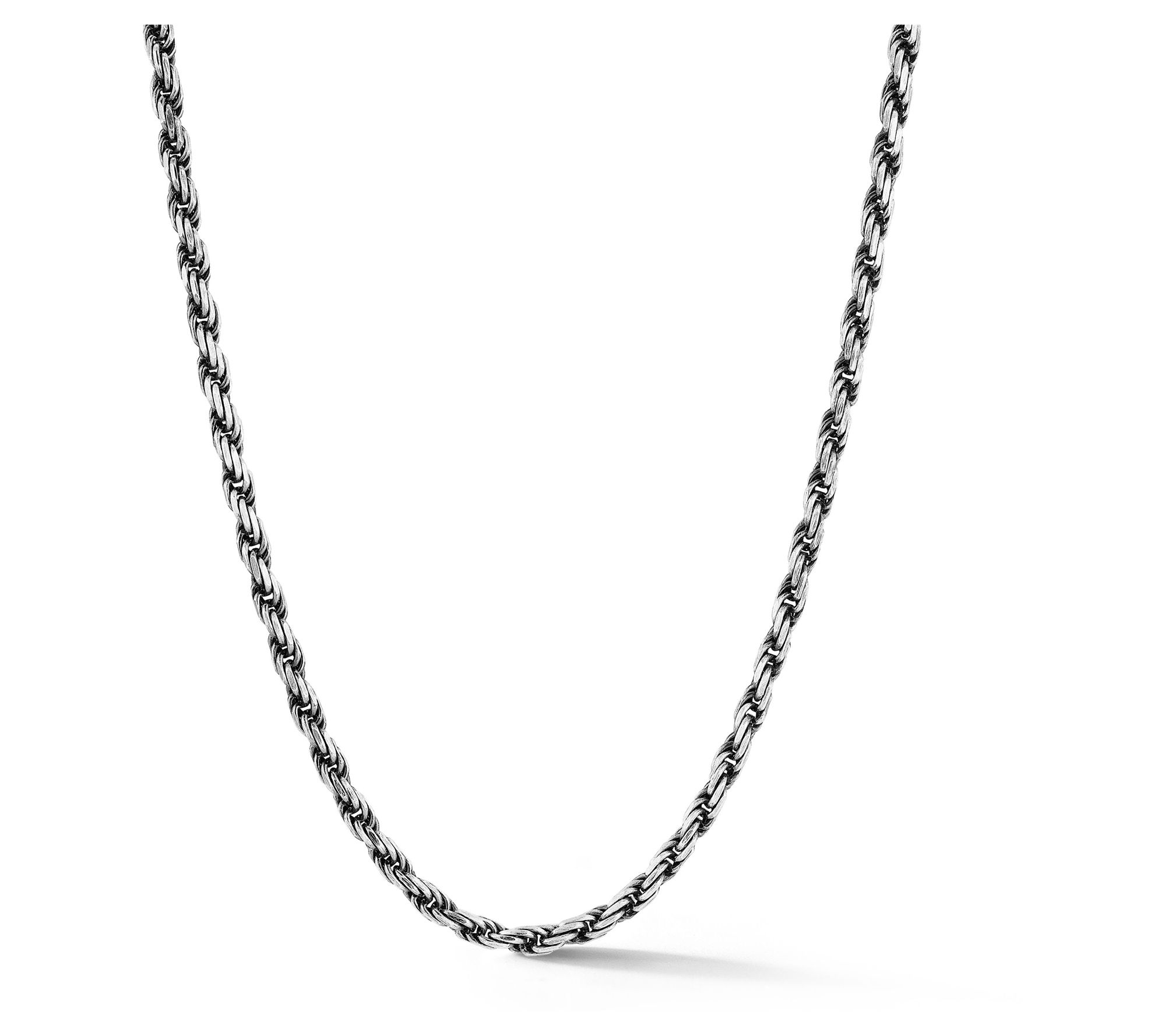 Italian Silver Men's 22" 3MM Oxidized Rope Necklace, Sterling
