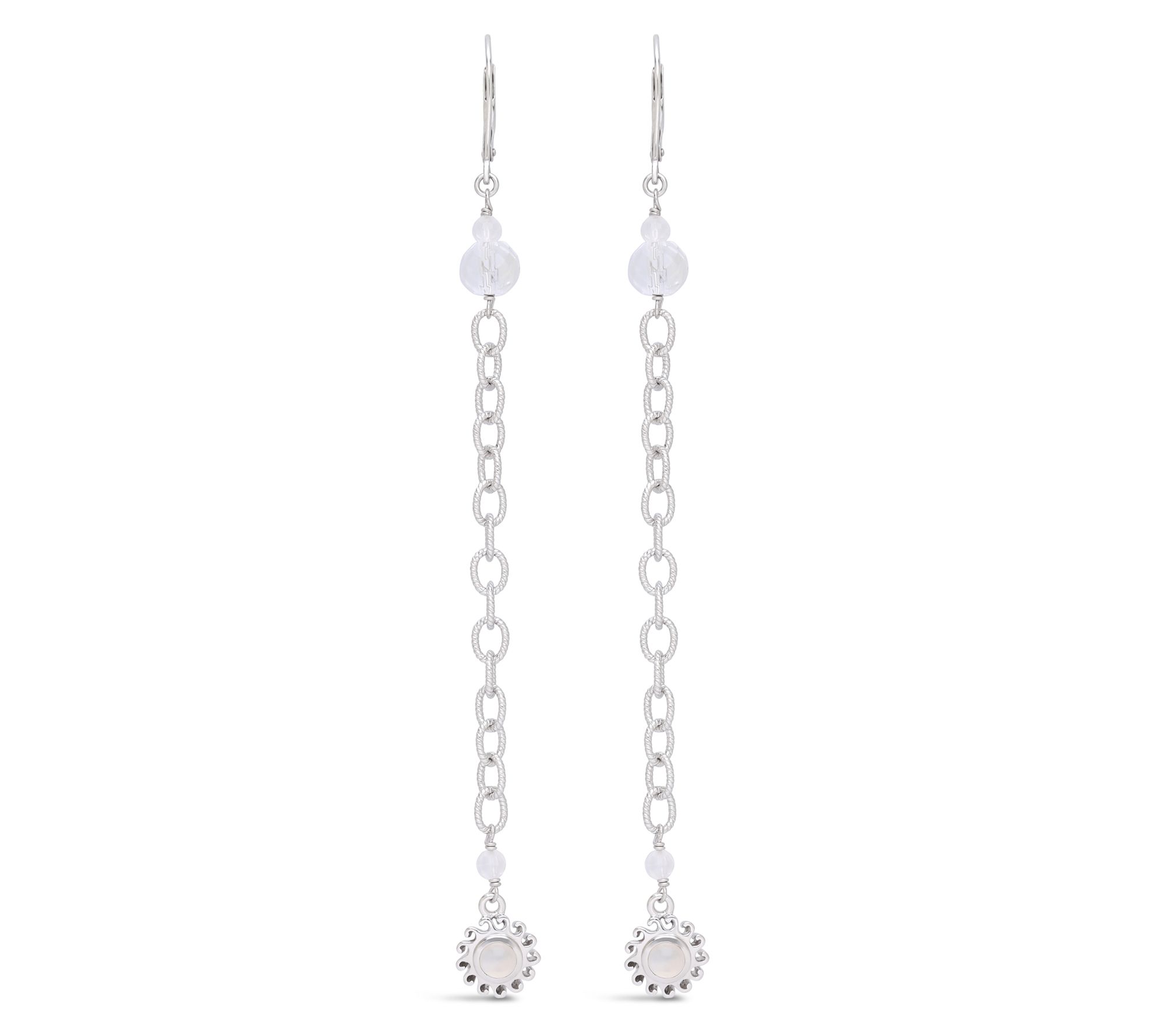 Goddaughters Sterling Sun Chain Dangle Moonstone Earrings