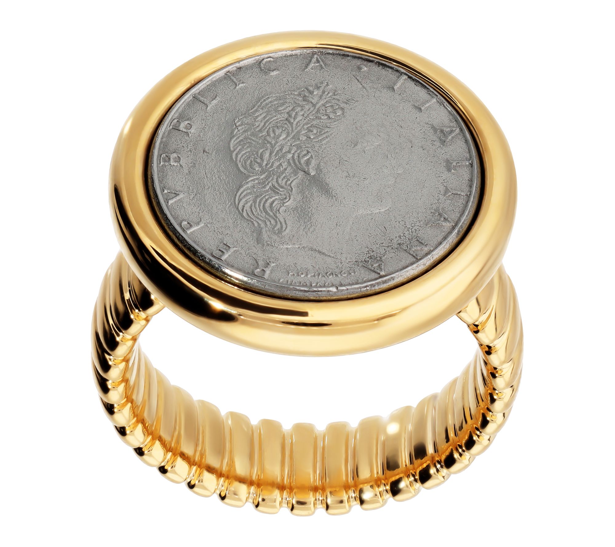 BellaOro Mini Tubogas 50 Lira Coin Ring, 14K Gold Over Resin