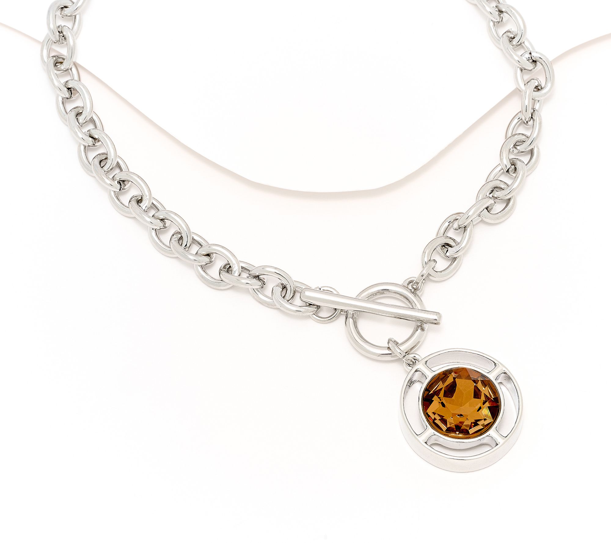 Denim and Co. Faux Toggle Necklace w/ Circle Drop