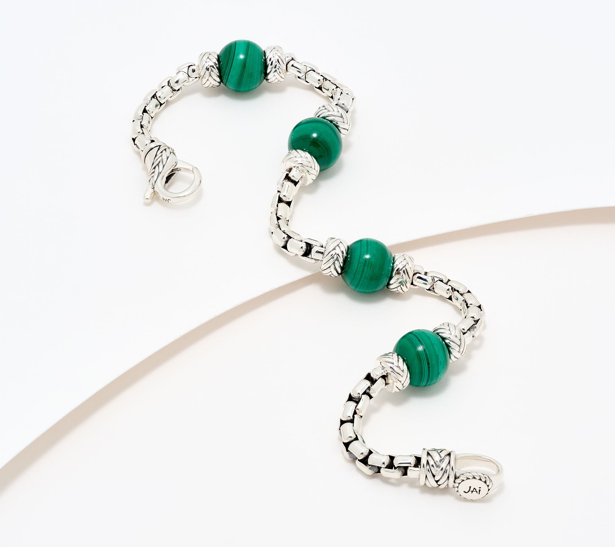 JAI Sterling Silver 3.7mm Box Chain Gemstone Bead Legacy Bracelet