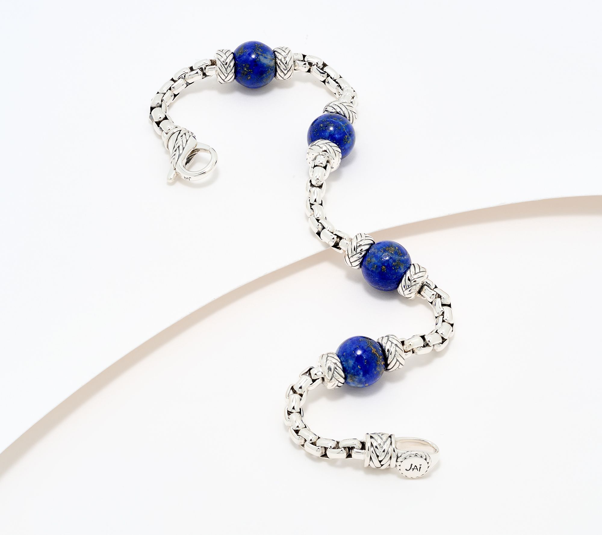 JAI Sterling Silver 3.7mm Box Chain Gemstone Bead Legacy Bracelet