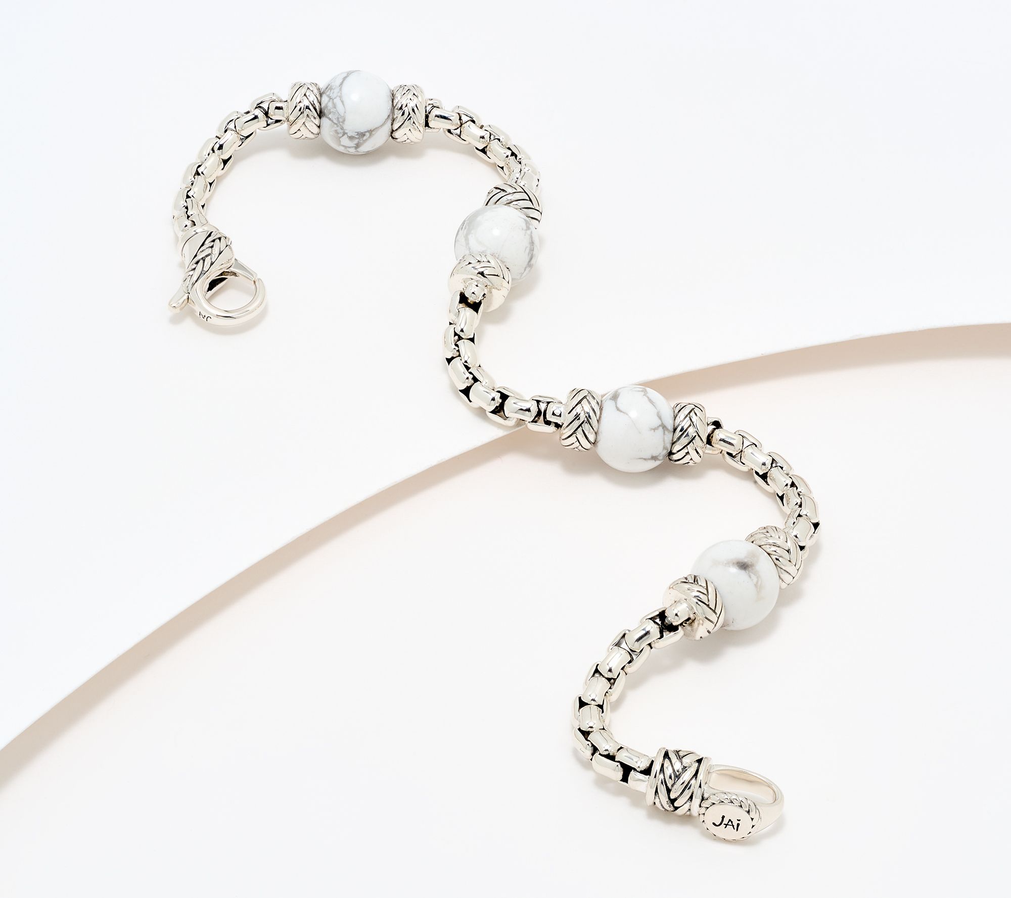 JAI Sterling Silver 3.7mm Box Chain Gemstone Bead Legacy Bracelet