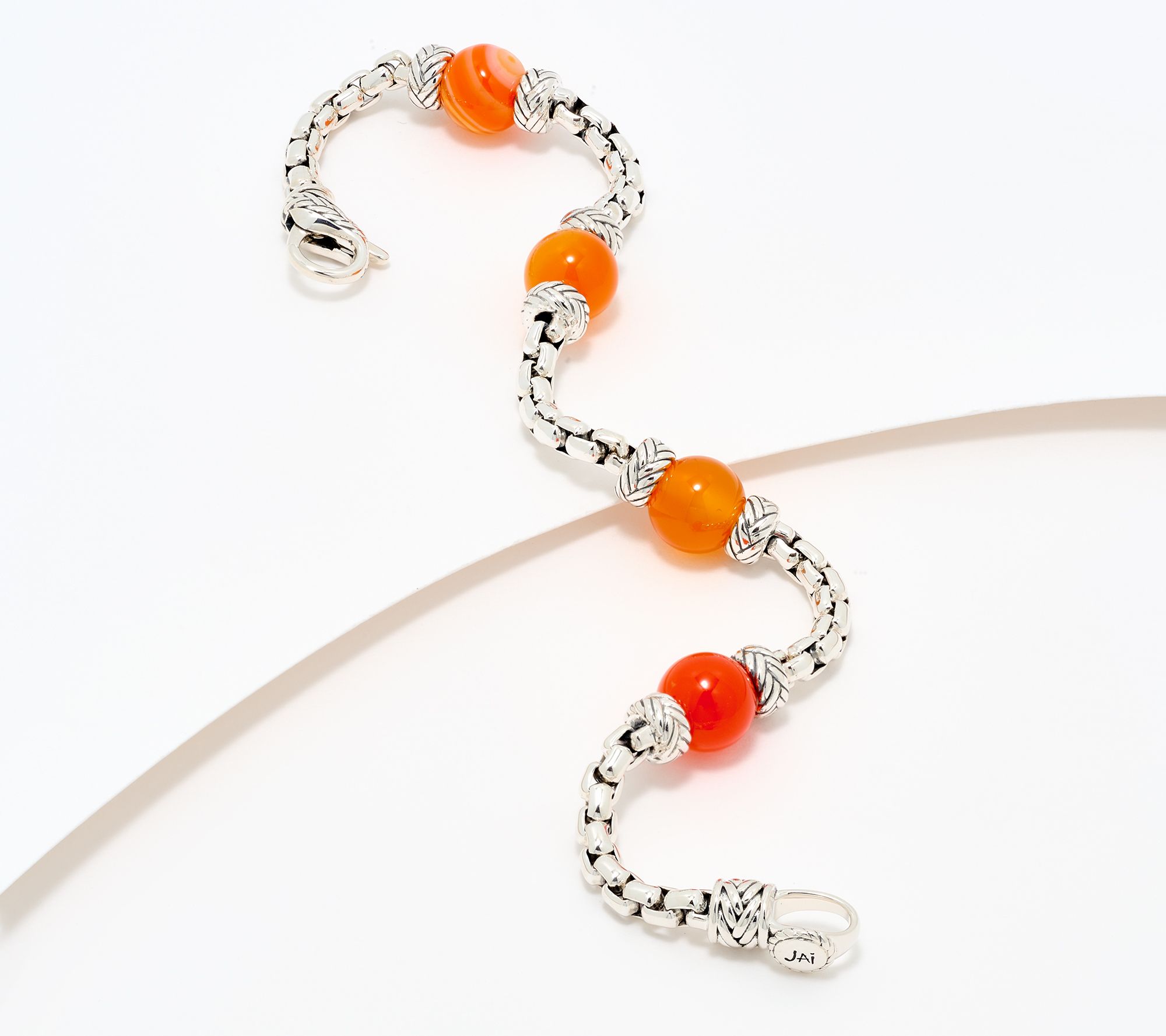 JAI Sterling Silver 3.7mm Box Chain Gemstone Bead Legacy Bracelet