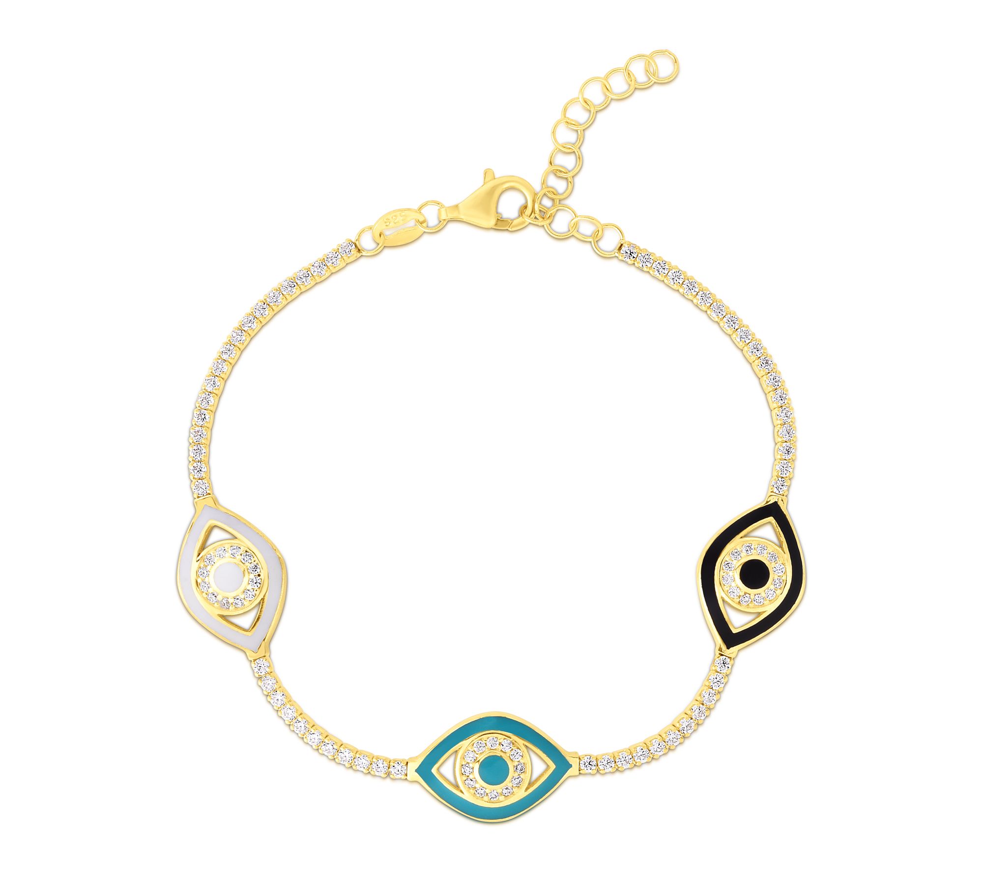 Sterlina Silver Enamel Evil Eye Bracelet,14K Gold Plated