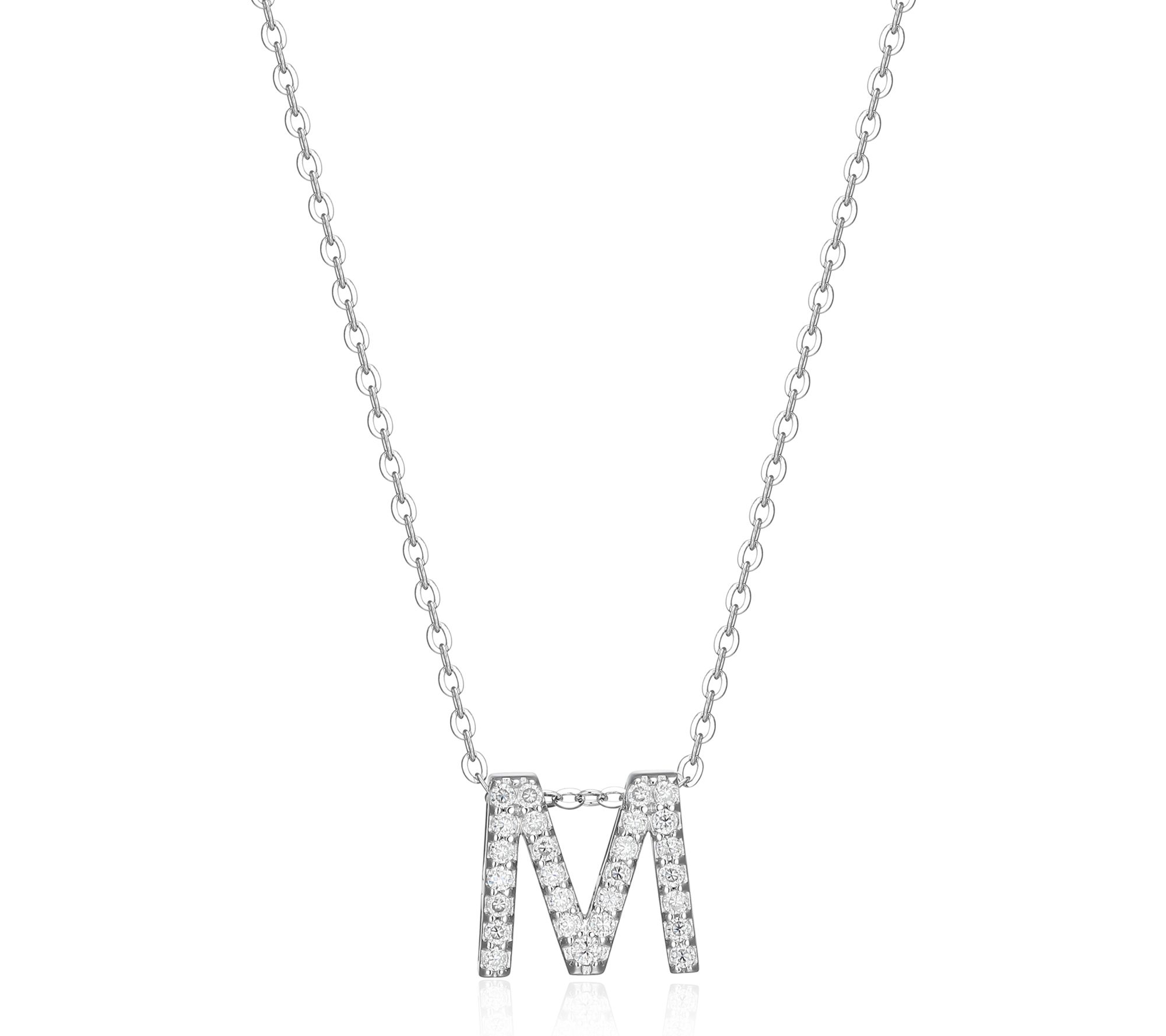 Sterling Silver Two-Tone Moissanite "M" Pendantw/ Chain