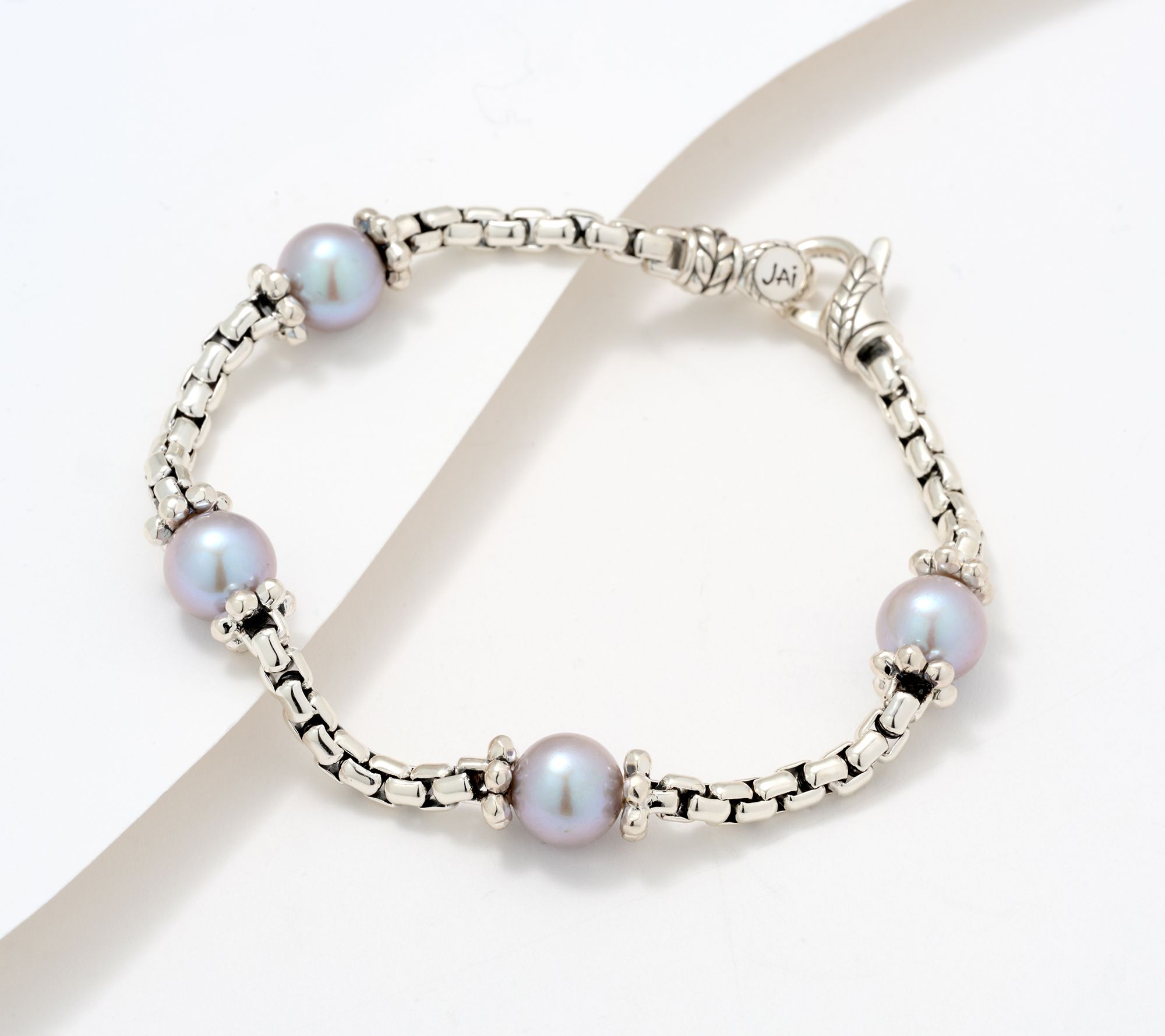 JAI Sterling Silver Gray Cultured Pearl Station Bracelet