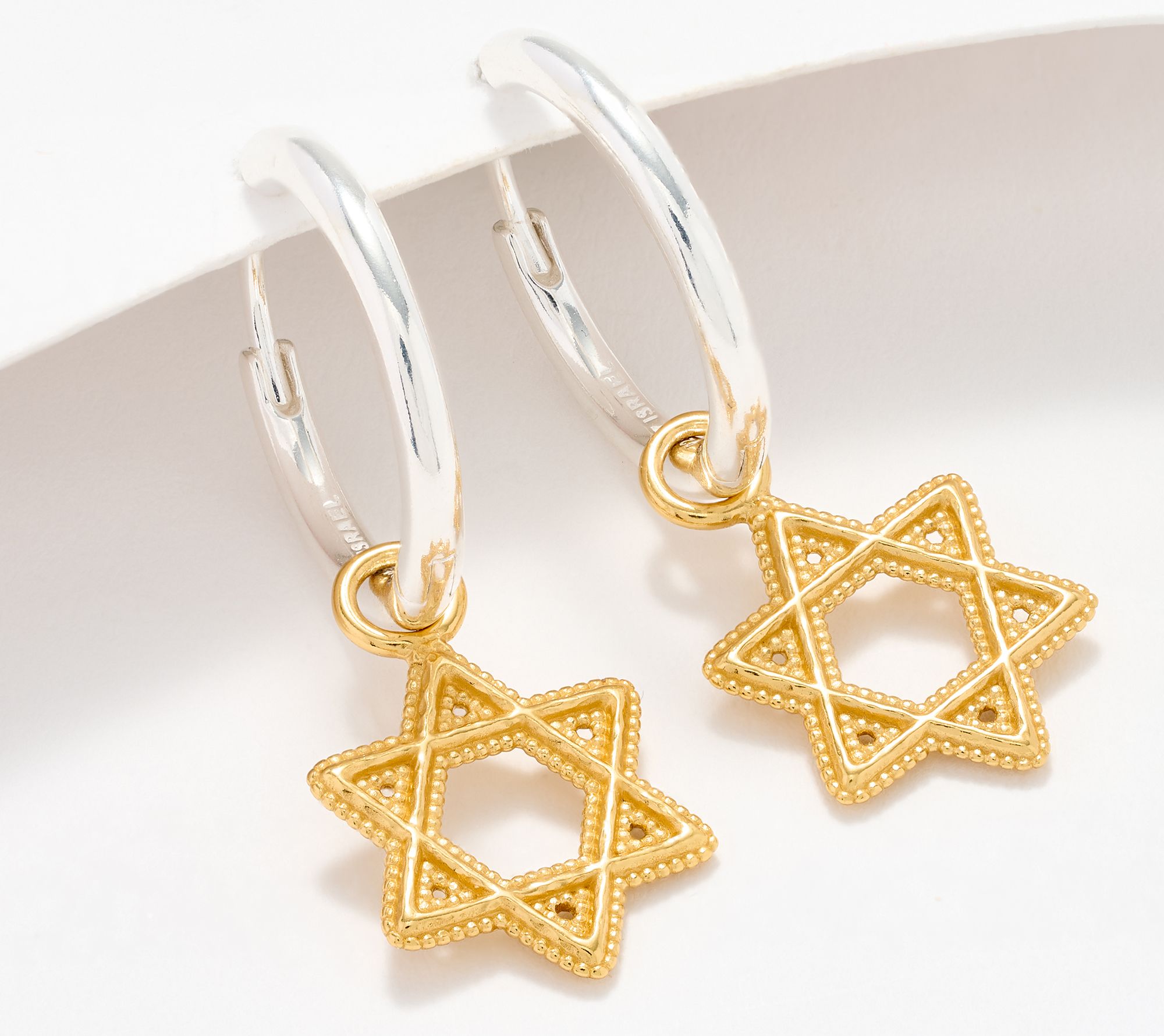 "As Is" Or Paz Two-Tone Sterl Huggie Hoop Earrings with Charm