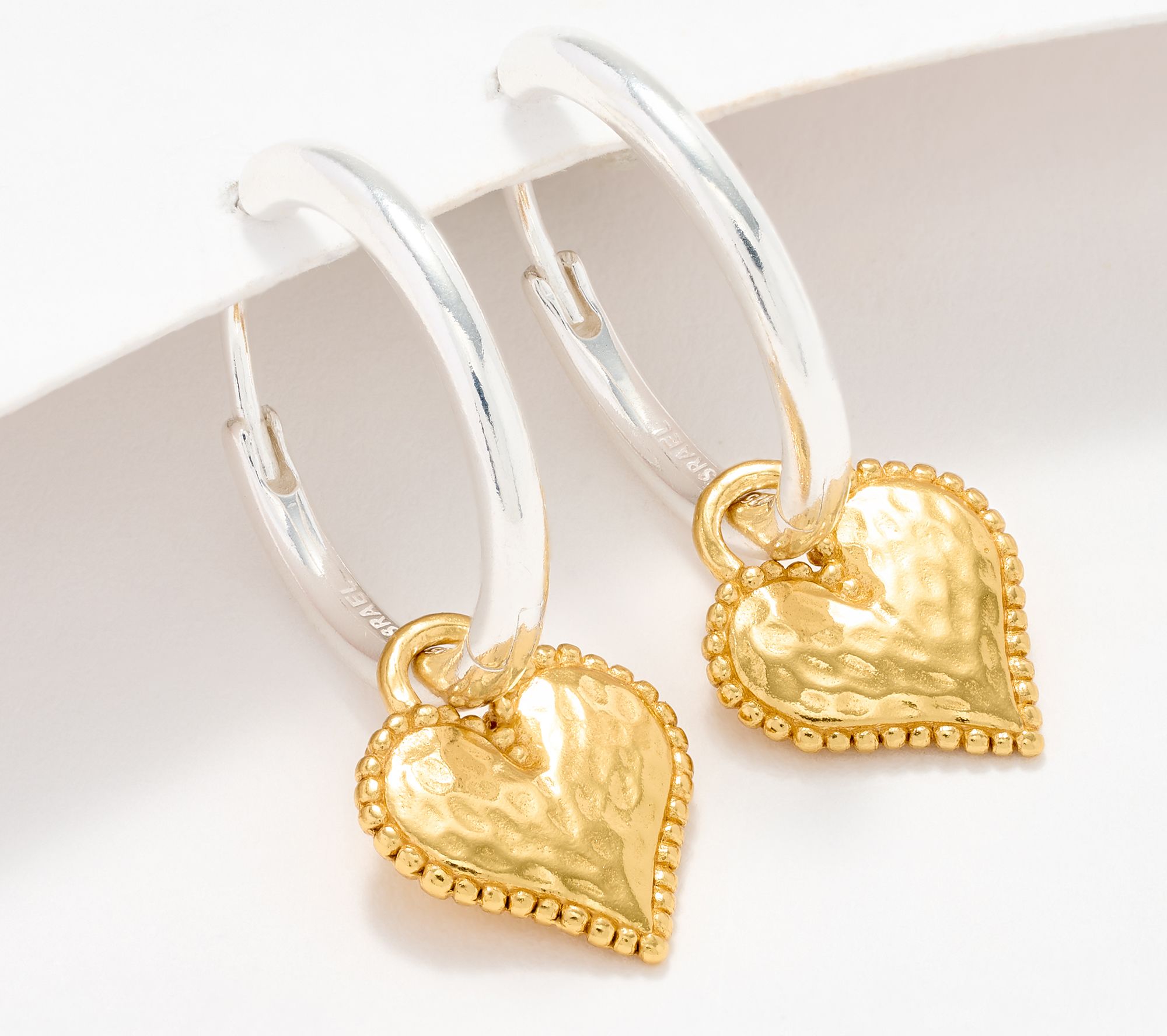 "As Is" Or Paz Two-Tone Sterl Huggie Hoop Earrings with Charm