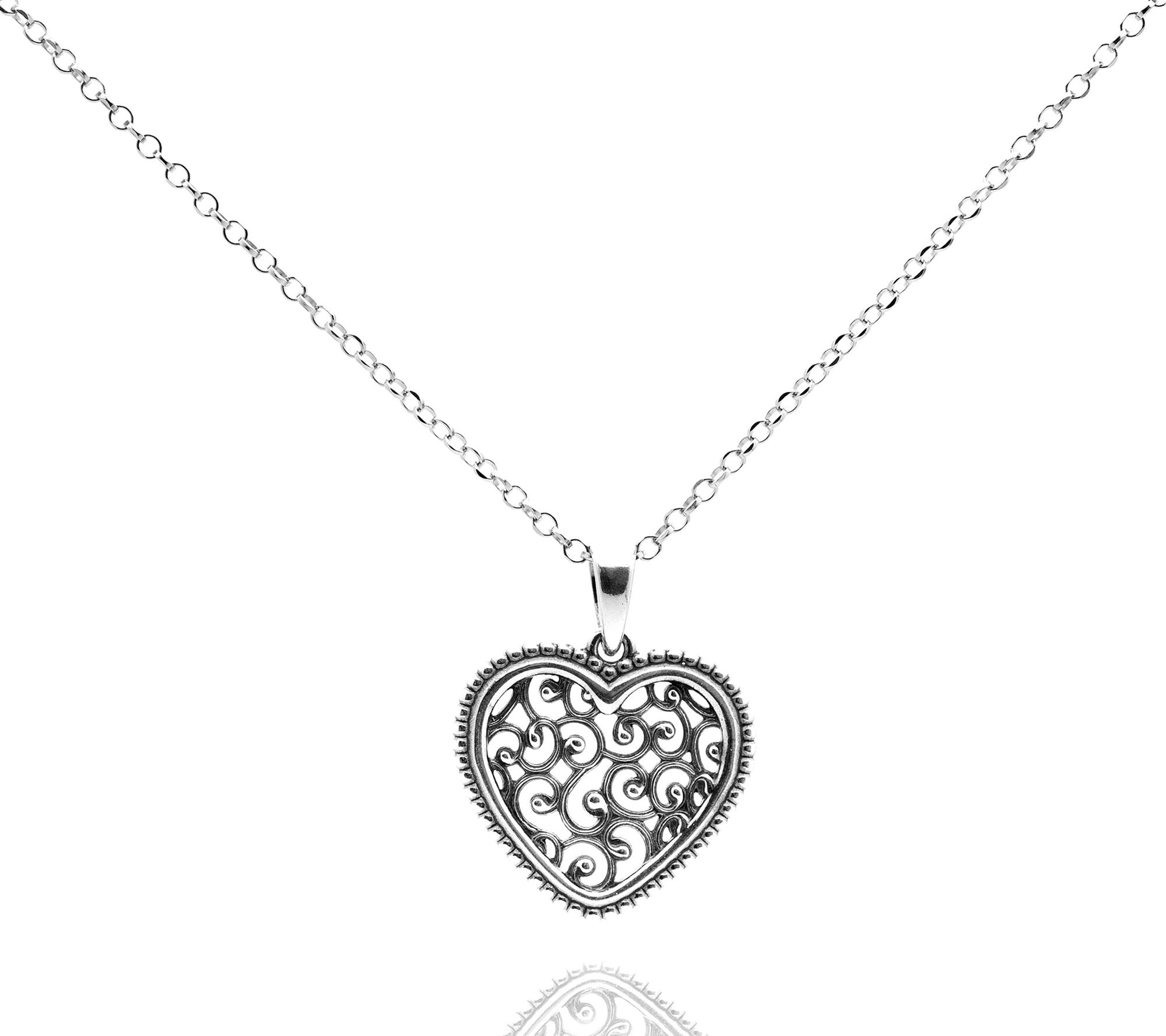 Or Paz Sterling Silver Filigree Design Heart Pendant w/ Chain