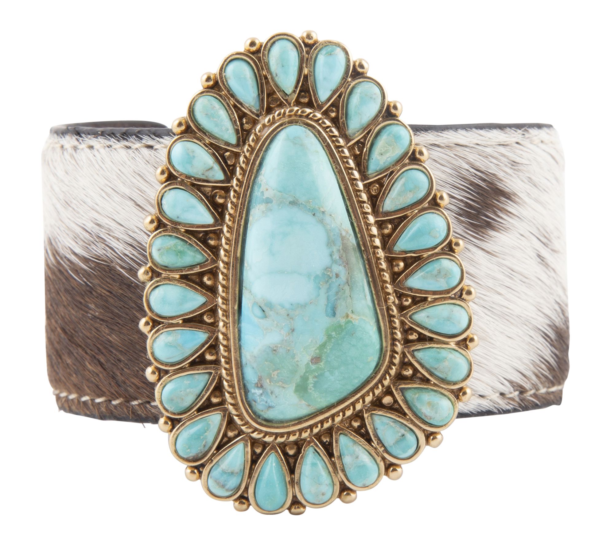 Barse Artisan Crafted Turquoise Bronze CowhideCuff