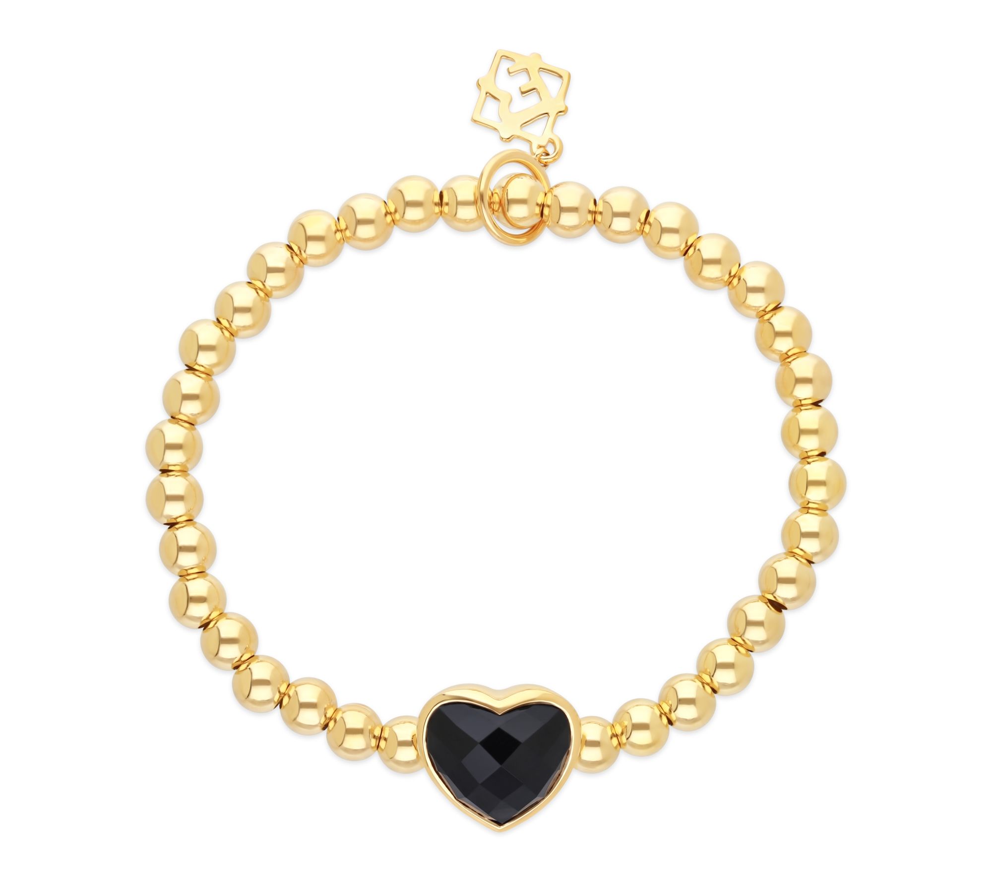 Elyse Ryan 14K Gold Clad Onyx Heart Beaded Stretch Bracelet