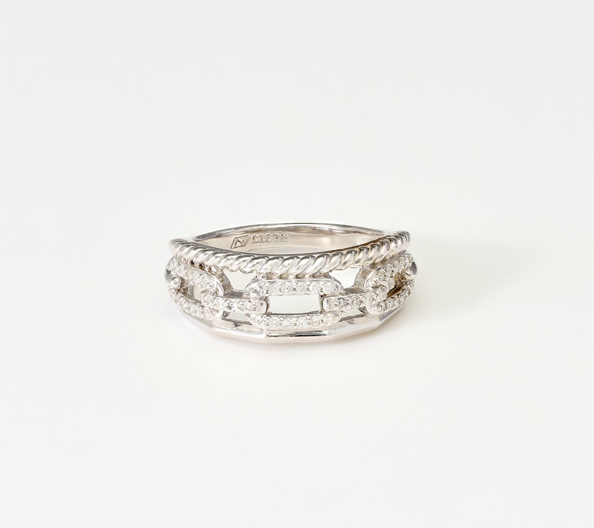 Affinity Diamonds 0.2 cttw 3 Row Chain Detail Ring, Sterling