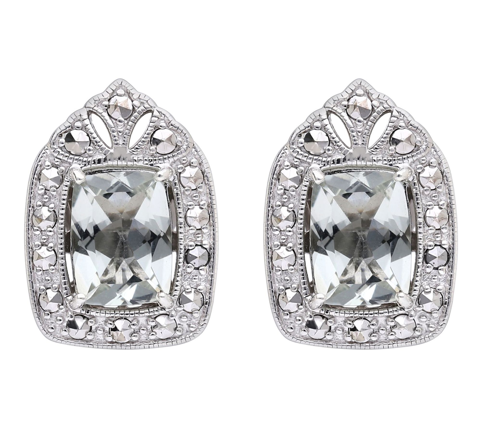 Dallas Prince S terling Silver Marcasite & Min t Quartz Earrin