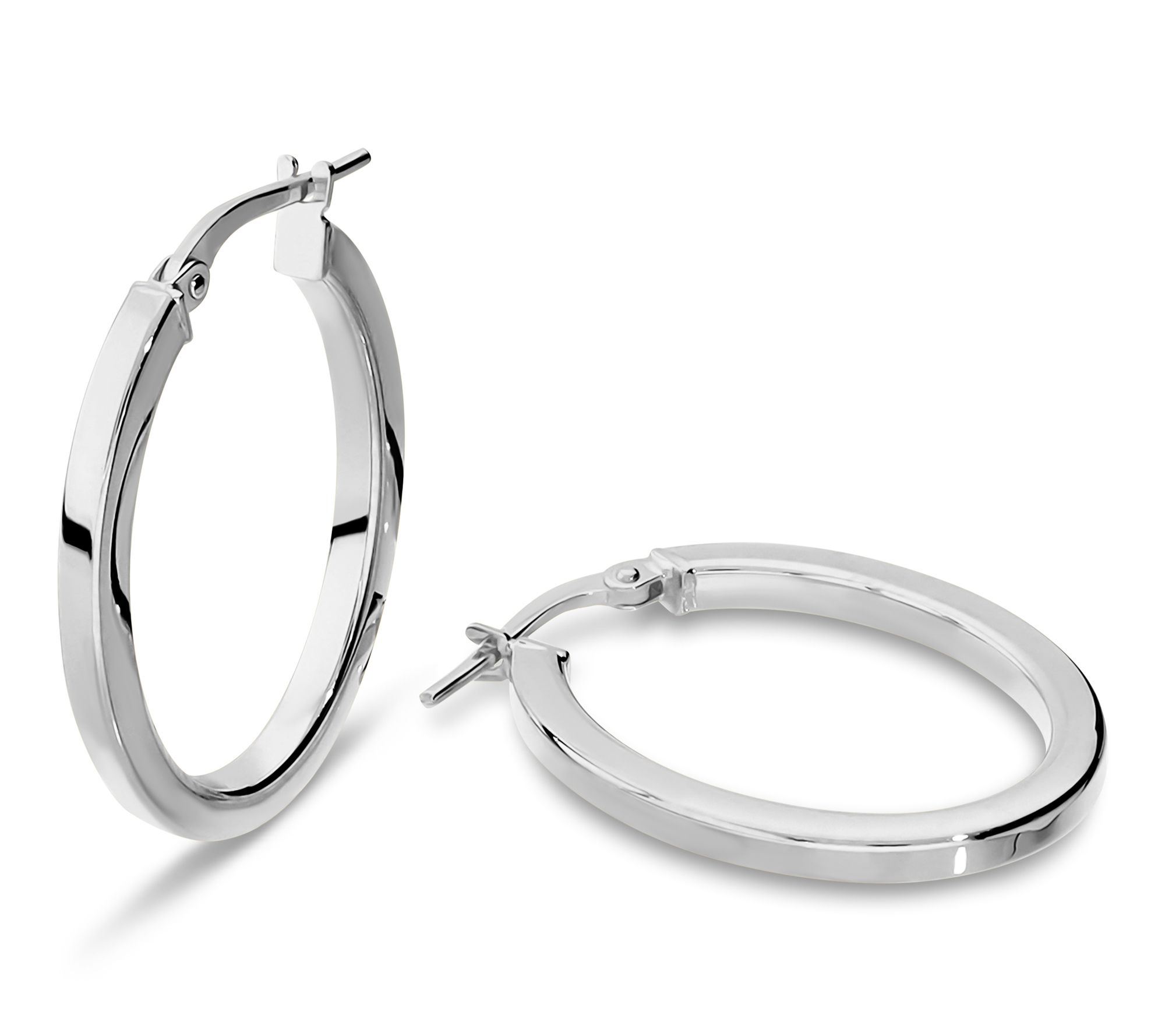 Italian Silver 1" Polished Squared Oval Hoop Earrings