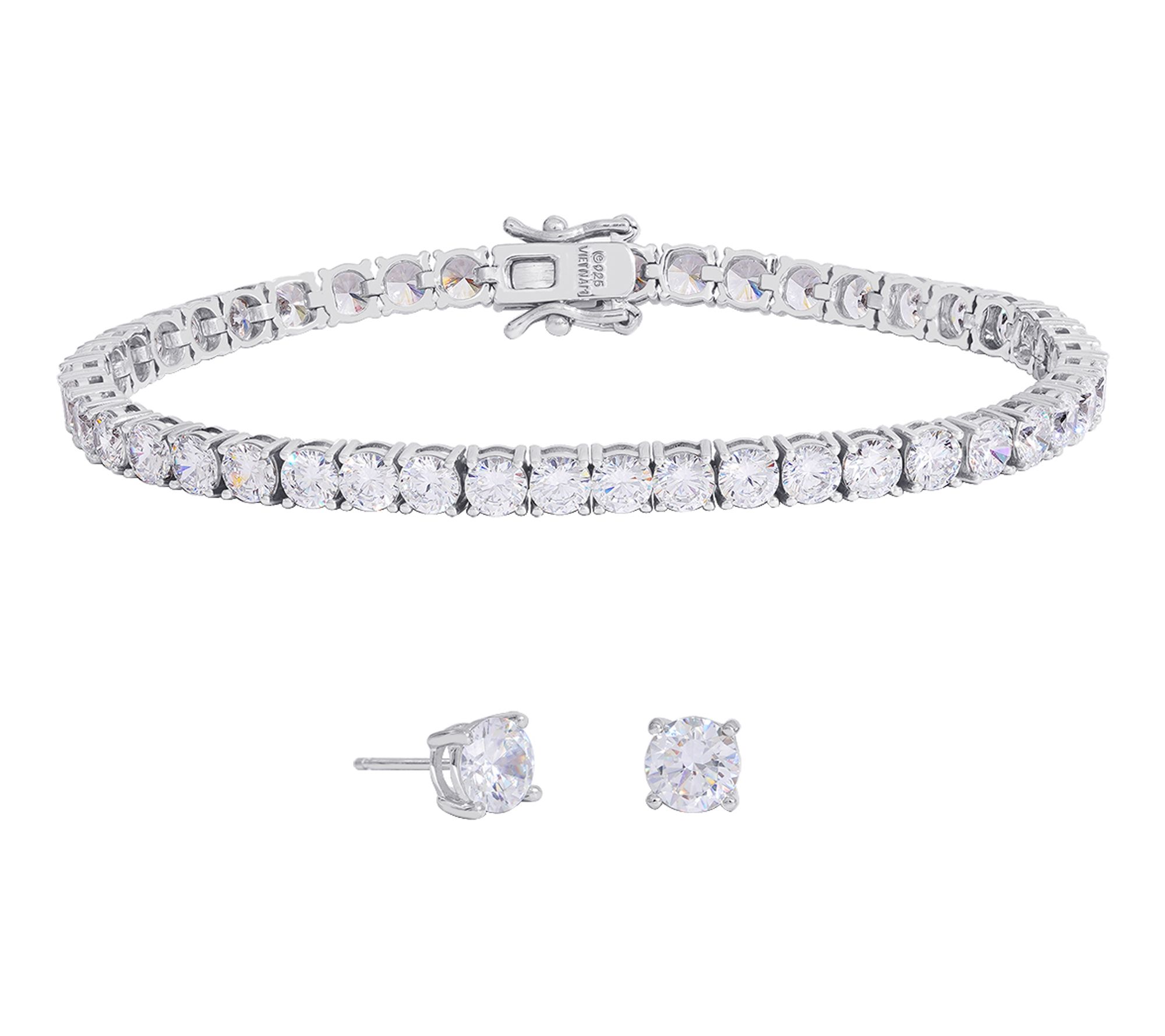 Diamonique Tennis Bracelet & Stud Earring Set,Sterling
