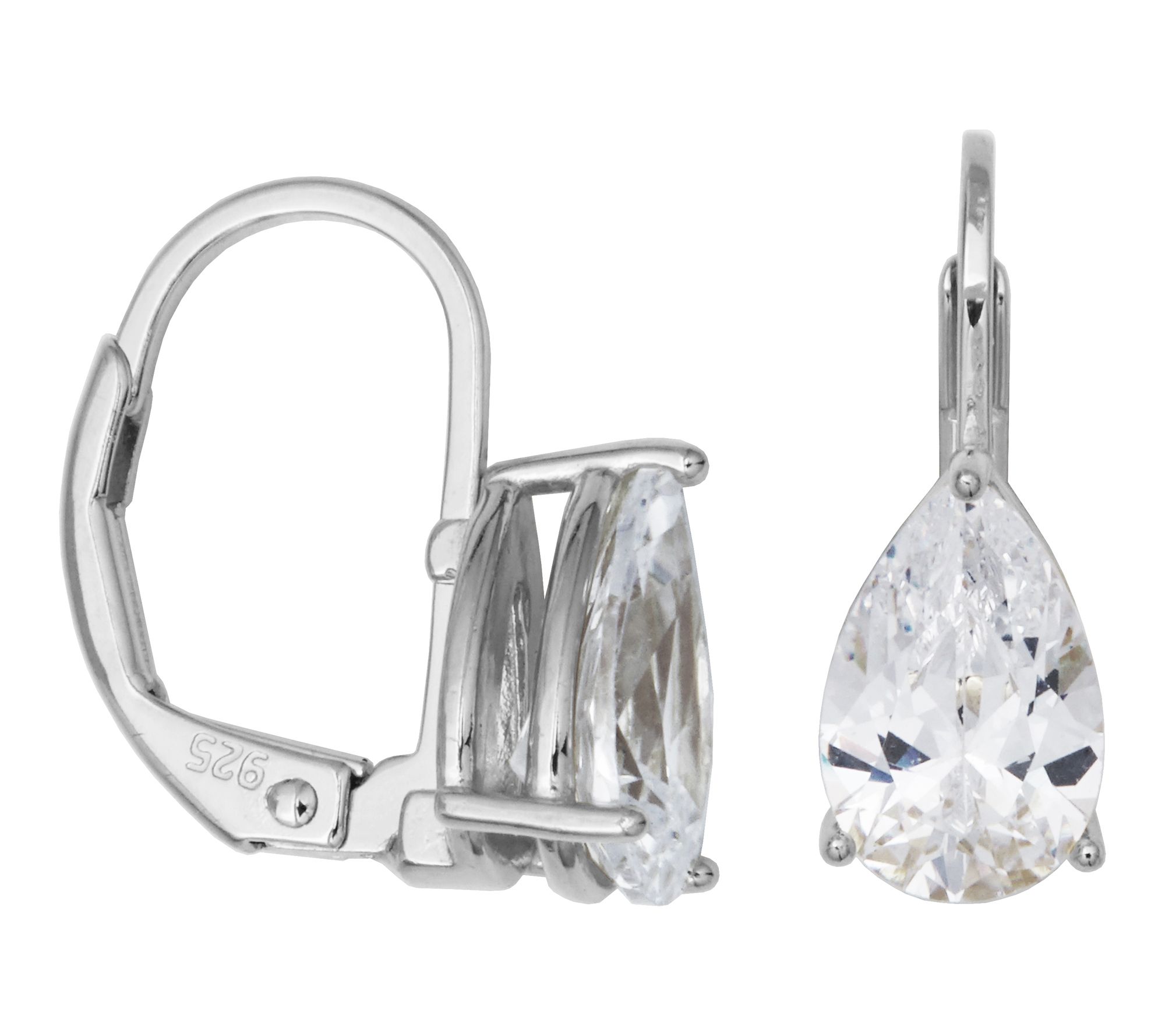 Diamonique Pear Cut Leverback Earrings, Sterling Silver