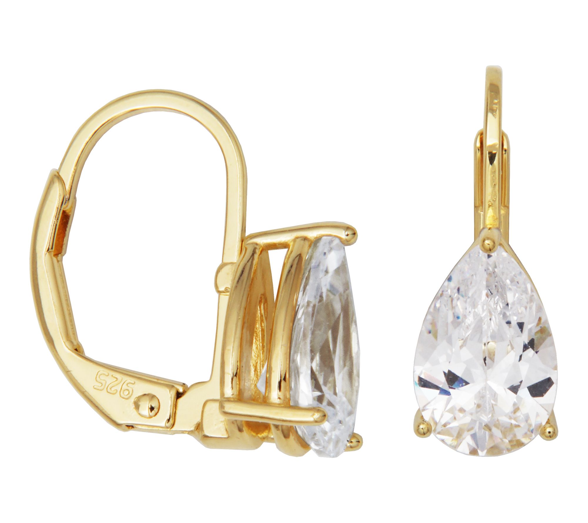 Diamonique Pear Cut Leverback Earrings, Sterling Silver