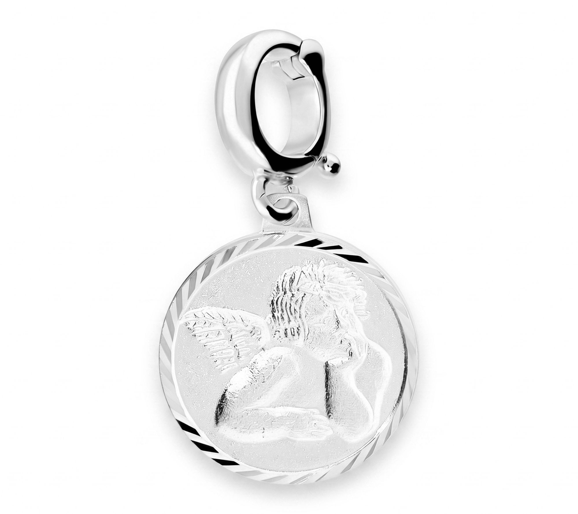 Ultrafine 950 Silver D/Cut Round Frame W/ Baby Angel Pendant