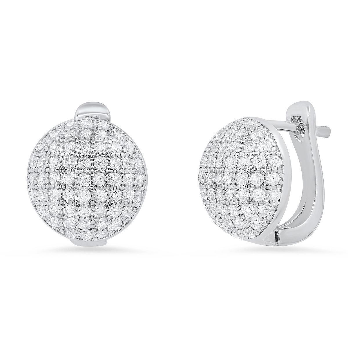 Silver Style Pave Dot Huggies Earring, Sterling