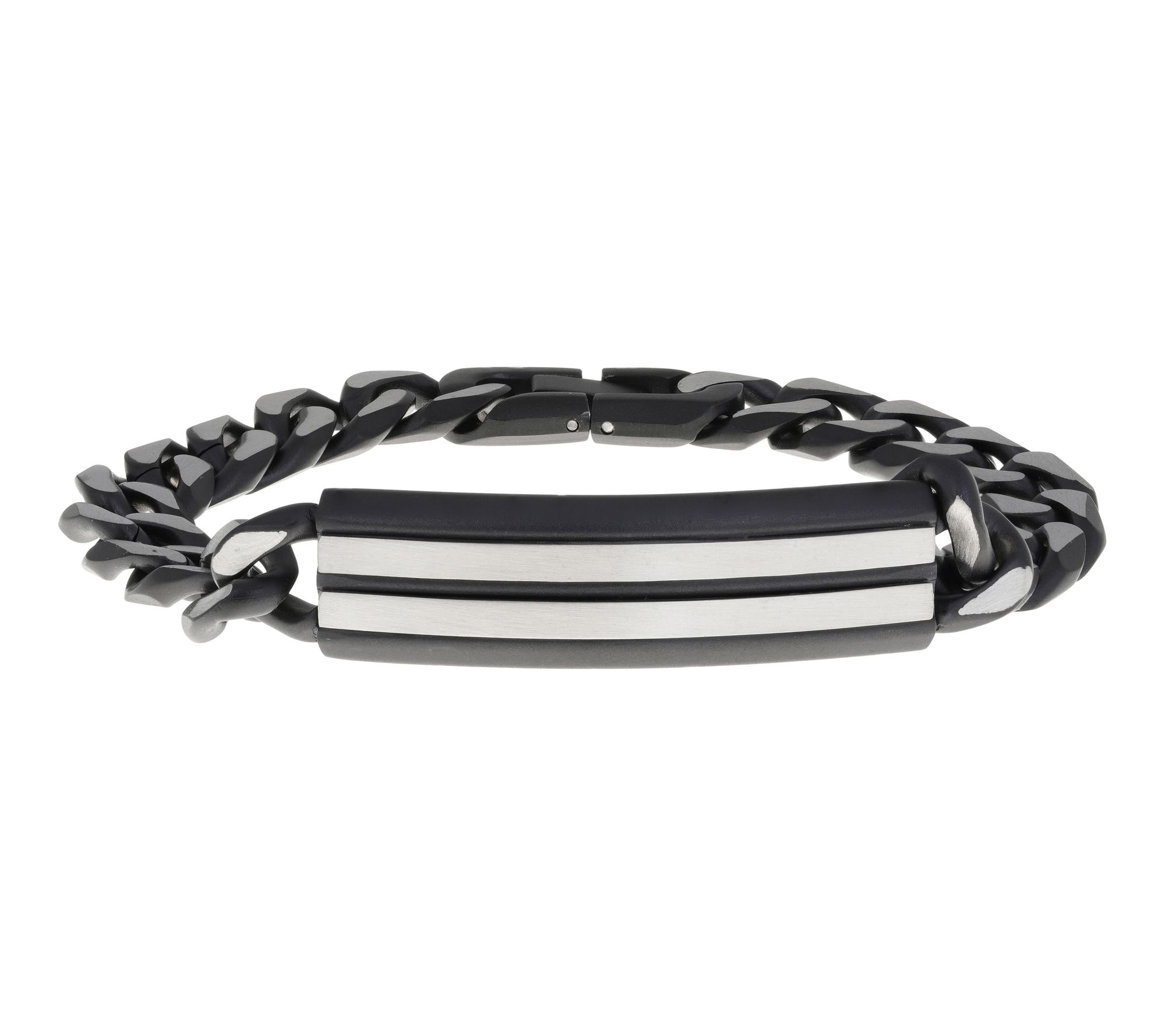 LYNX Men's Stainless Steel & Black IP Curb Chain ID Bracelet