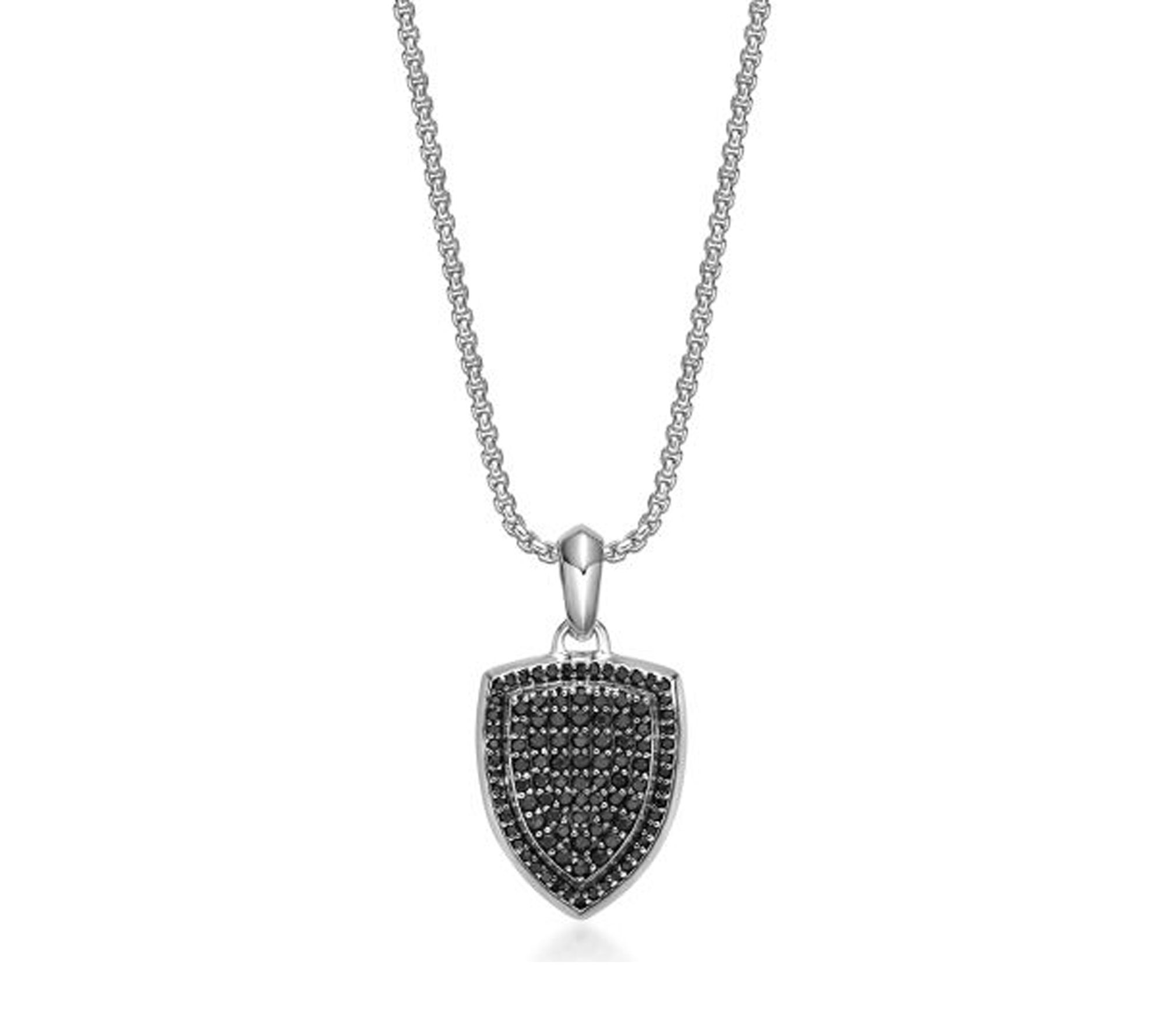LYNX Men's Sterling Silver Black Spinel Pendant w/ Box Chain