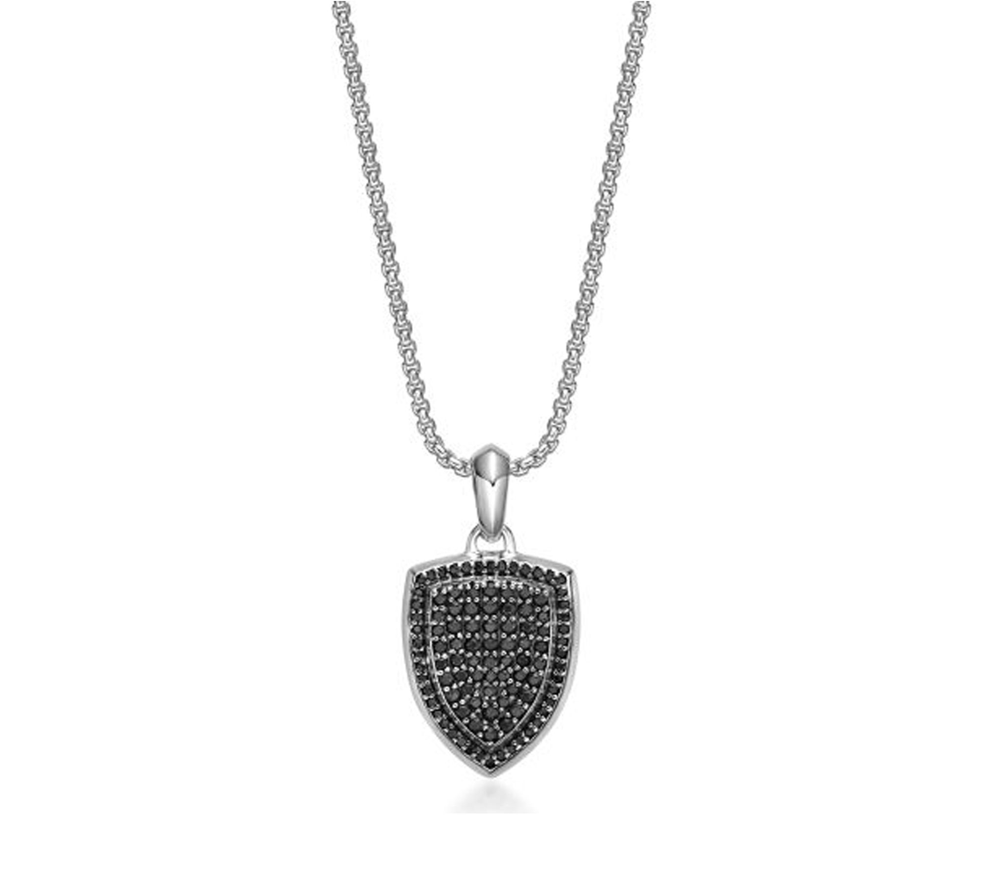 LYNX Men's Ster ling Silver Bla ck Spinel Penda nt w/ Box Chain