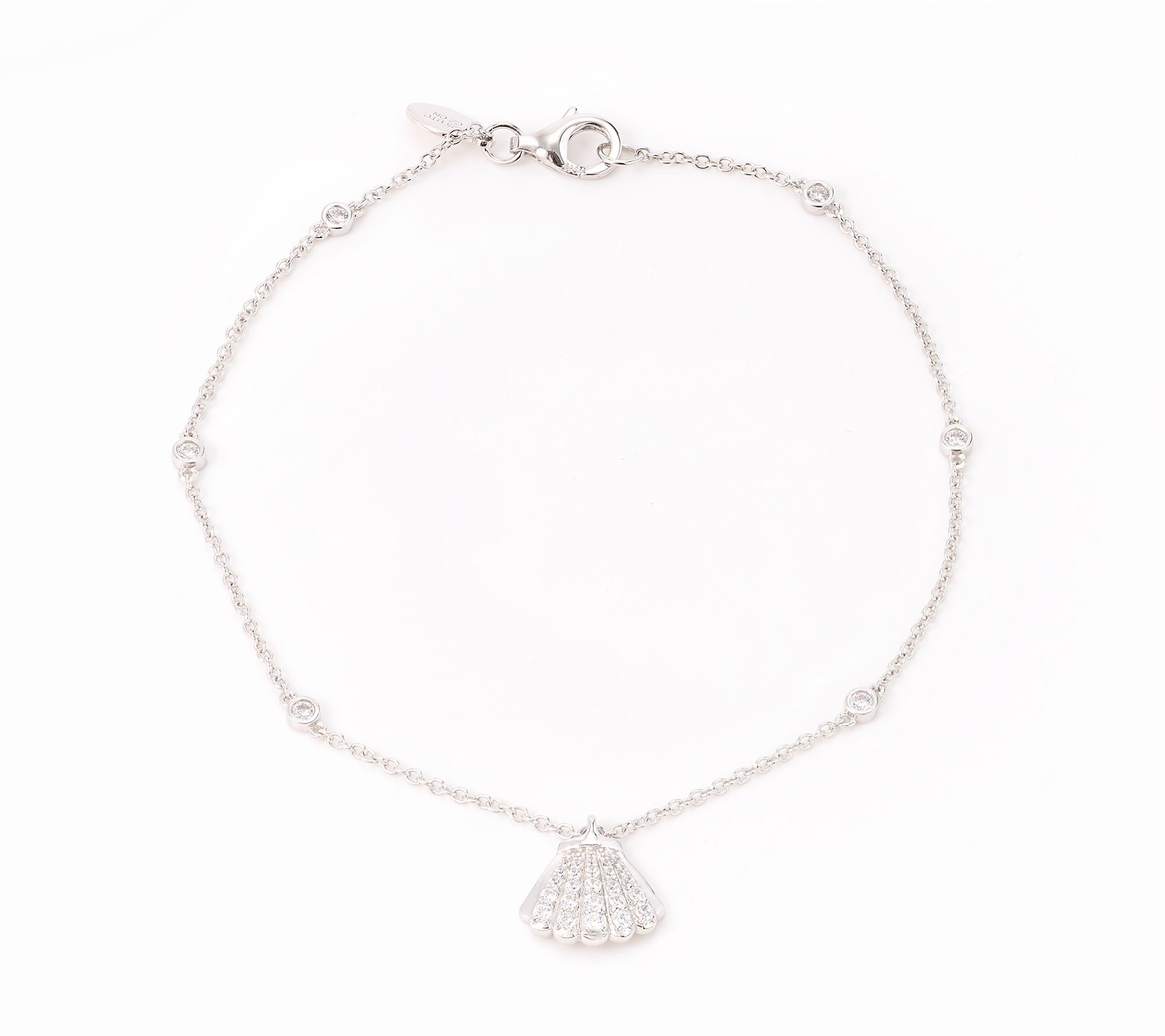 Diamonique x Kathy Levine Summer Fling Seashell Charm Anklet, Sterl
