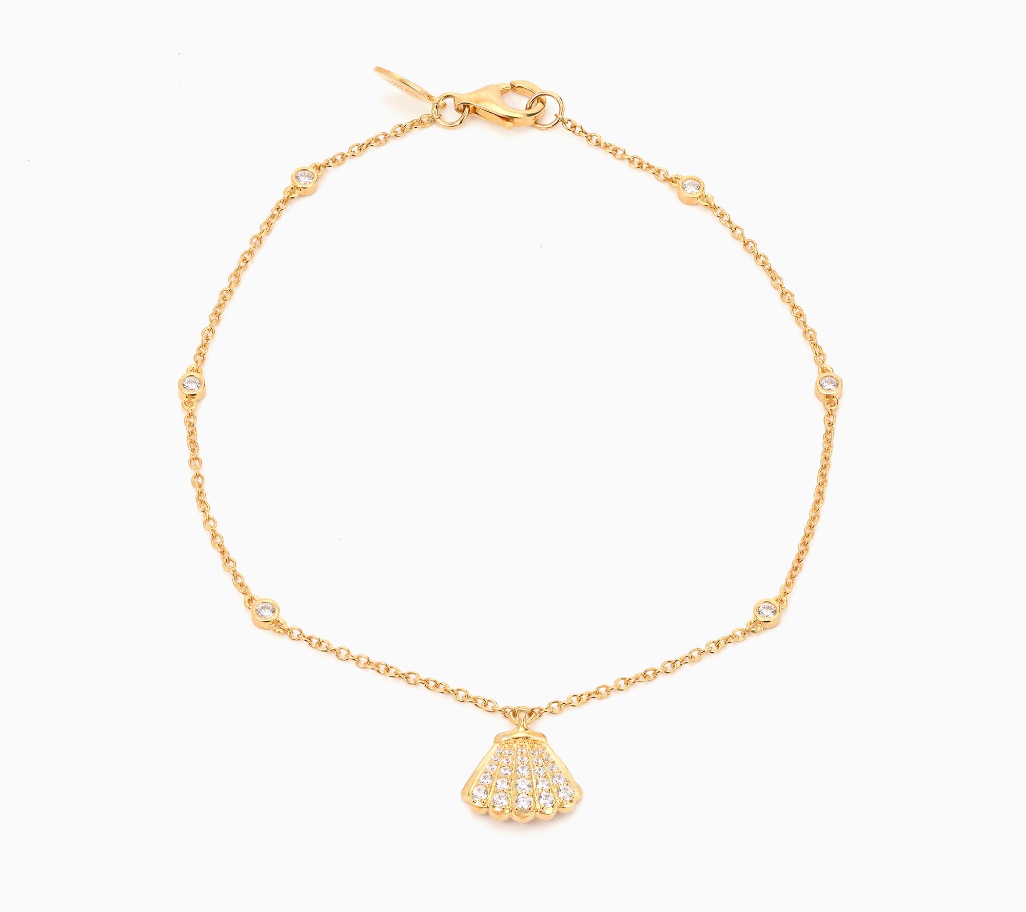 Diamonique x Kathy Levine Summer Fling Seashell Charm Anklet, Sterl