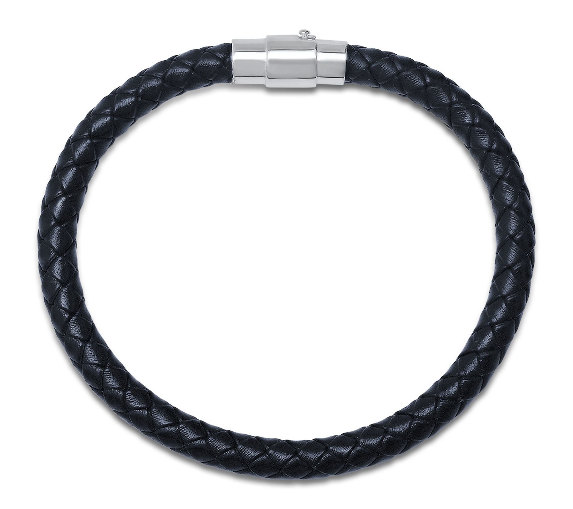 Silver Style Men's Braided Leather Bracelet, Sterling