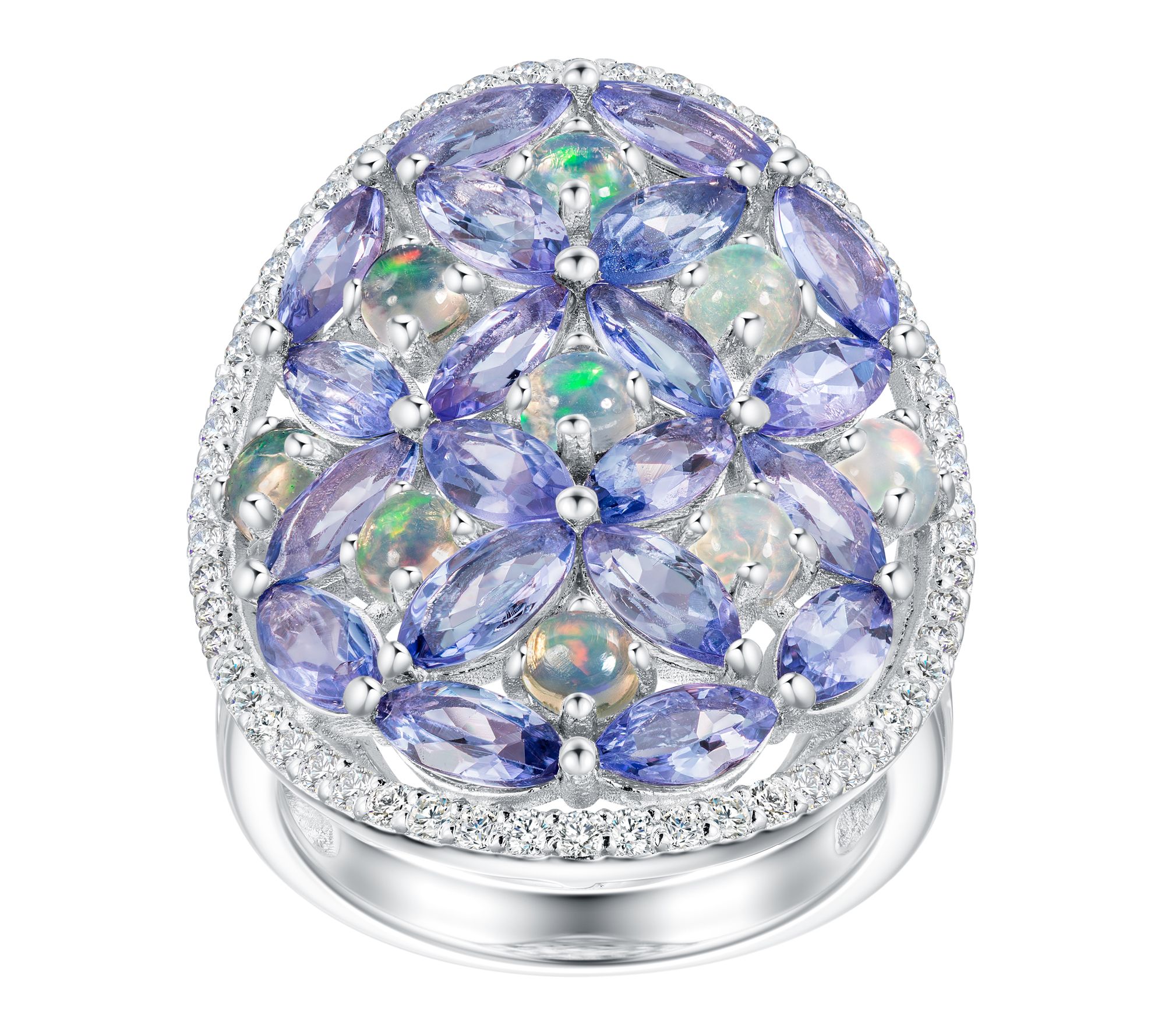 Affinity Gems Multi-Gemstone Floral Cluster Ring, Sterling