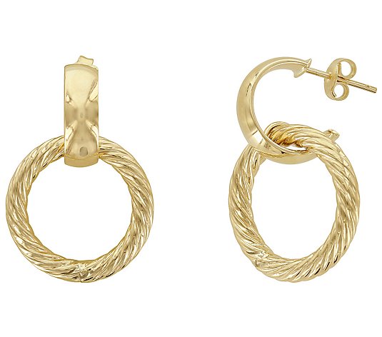 14K Gold Rope Circle Dangle Earrings