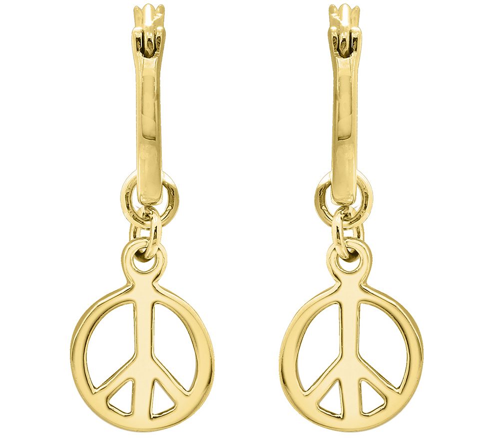 FB Jewels 14K Yellow Gold Small Peace Symbol Post Womens Stud Earrings 8MM X 8MM