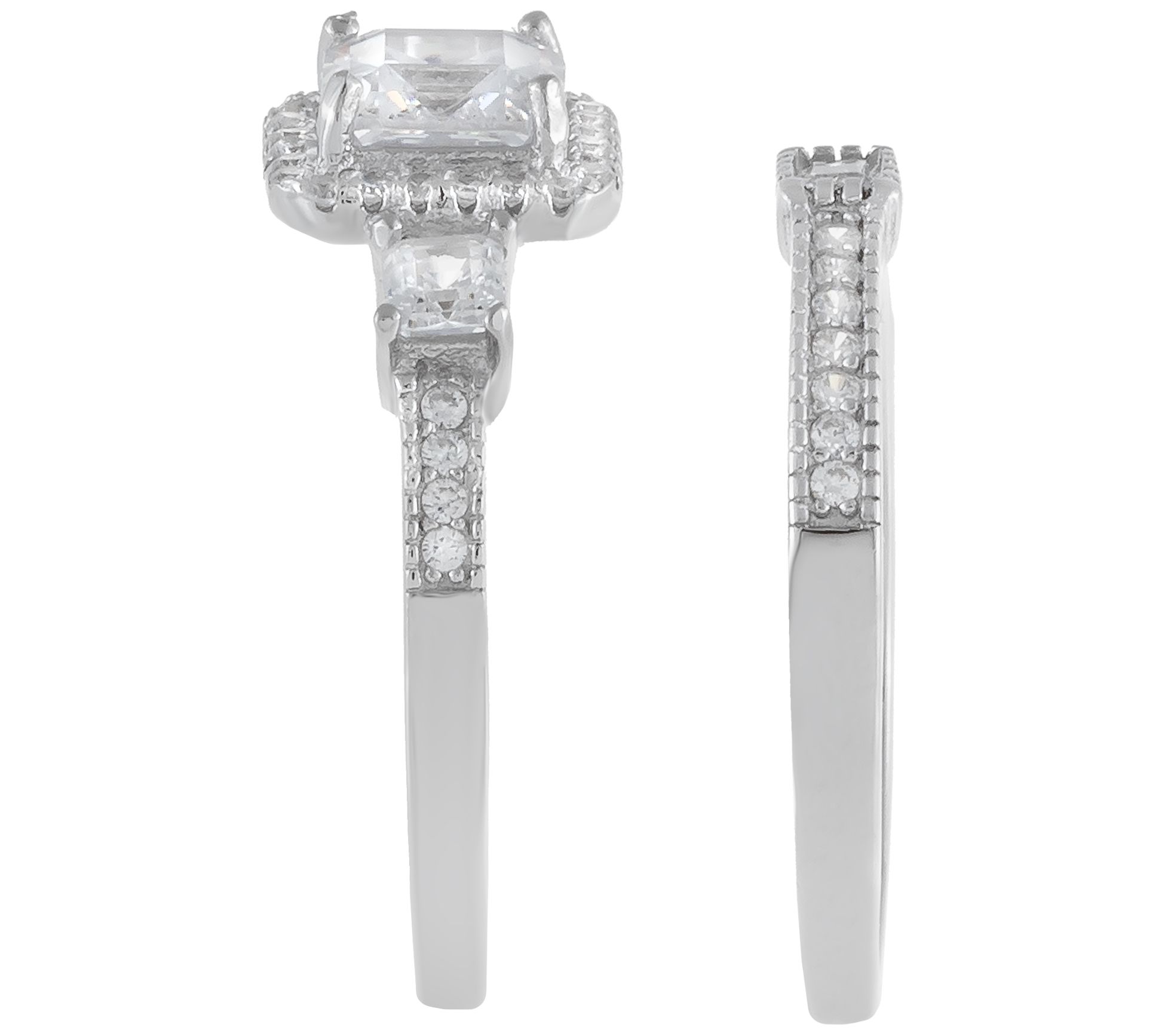 Diamonique Sterling Silver 1.90 cttw 2-Piece Bridal Ring Set - QVC.com