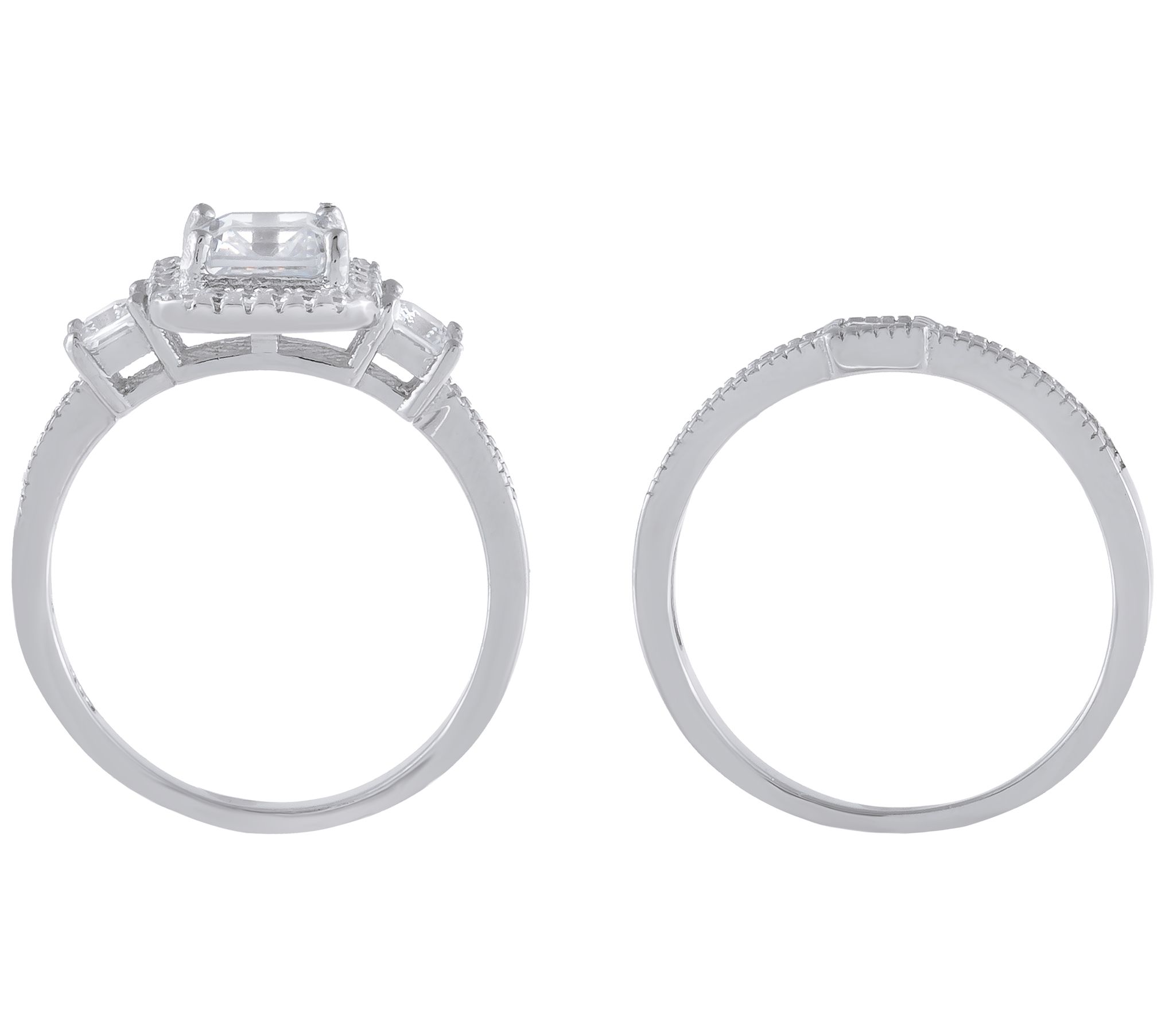 Diamonique Sterling Silver 1.90 cttw 2Piece Bridal Ring Set