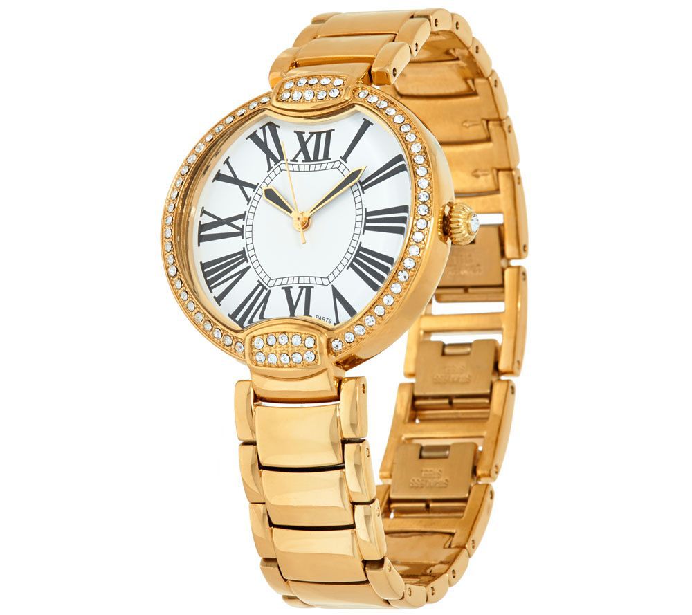 Bronzo Pave Crystal Panther Link Watch by Bronzo Italia - QVC.com